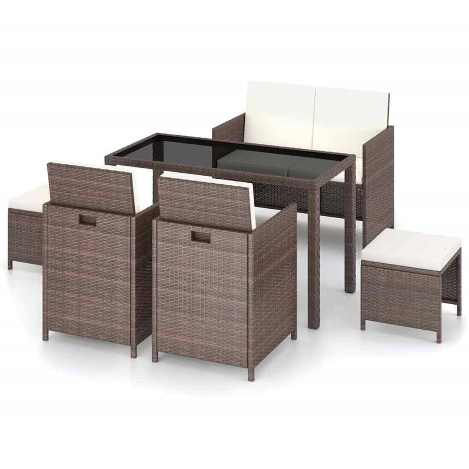 ALIDAM 6-Piece Brown Poly Rattan Patio Dining Set with Cushions - Weather-Resistant Outdoor Garden Furniture for Backyard, Poolside & Terrace - Easy to Clean & Maintain