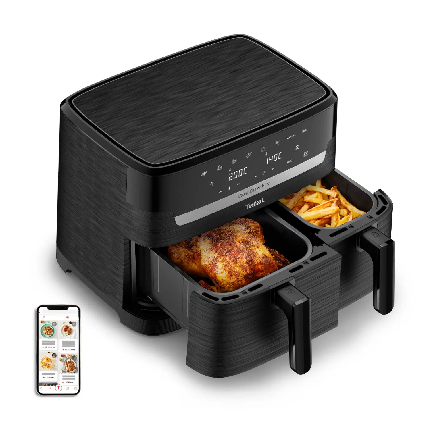 Tefal Dual Easy Fry Essential XXL Air Fryer - 8.2L Capacity, 2000W, 8-in-1 Functions, Black (EY901N) - Perfect for Healthy Frying, Baking, Roasting & Grilling for Family Gatherings & Parties