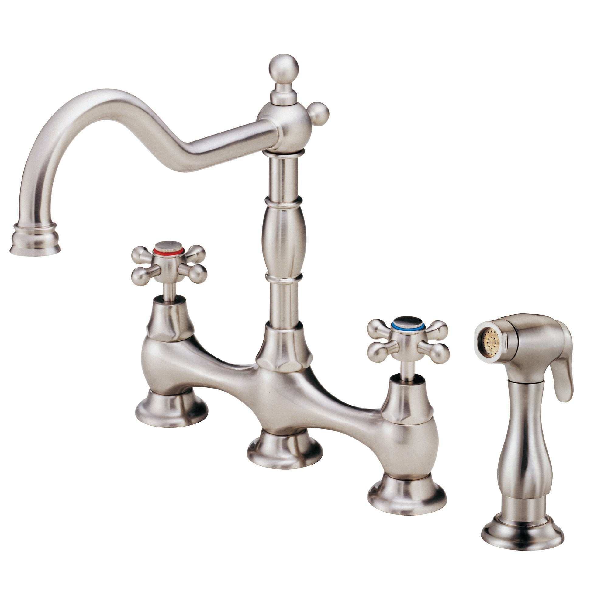 Danze Opulence Stainless Steel Bridge Kitchen Faucet with Pull Down Sprayer - Modern Cross Handle Design for Farmhouse & Contemporary Kitchens