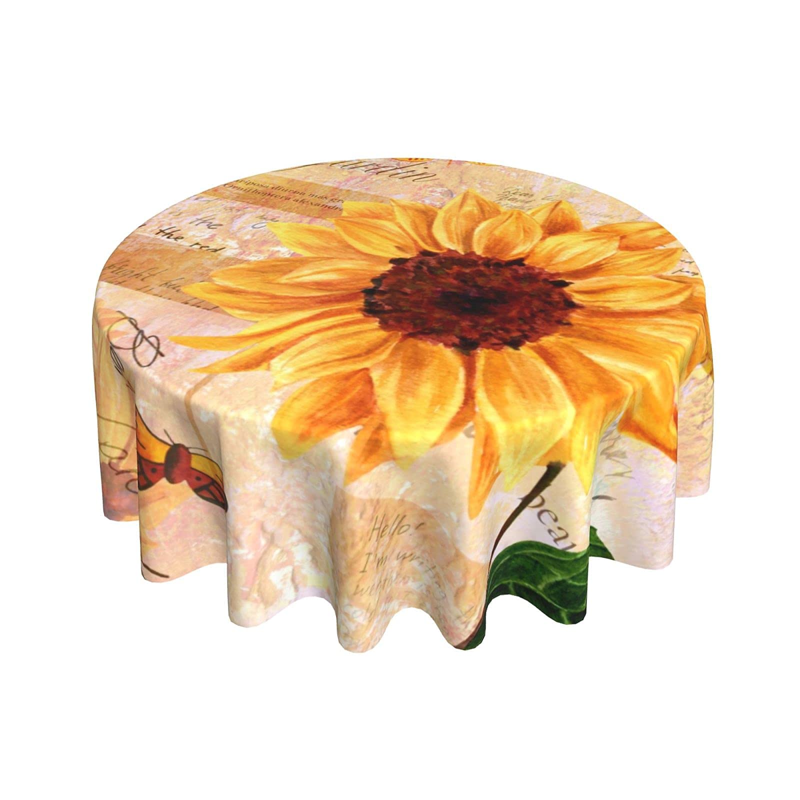 Vintage Sunflower Butterfly Round Tablecloth - 60 Inch Washable Thick Table Cover for Kitchen, Dining Room, Party Decor | Perfect for Daily Use, Outdoor Picnics, Holiday Gatherings & Home Decoration | Ideal for Farmhouse Style, Wedding Reception, and Spring Tea Party Decorations
