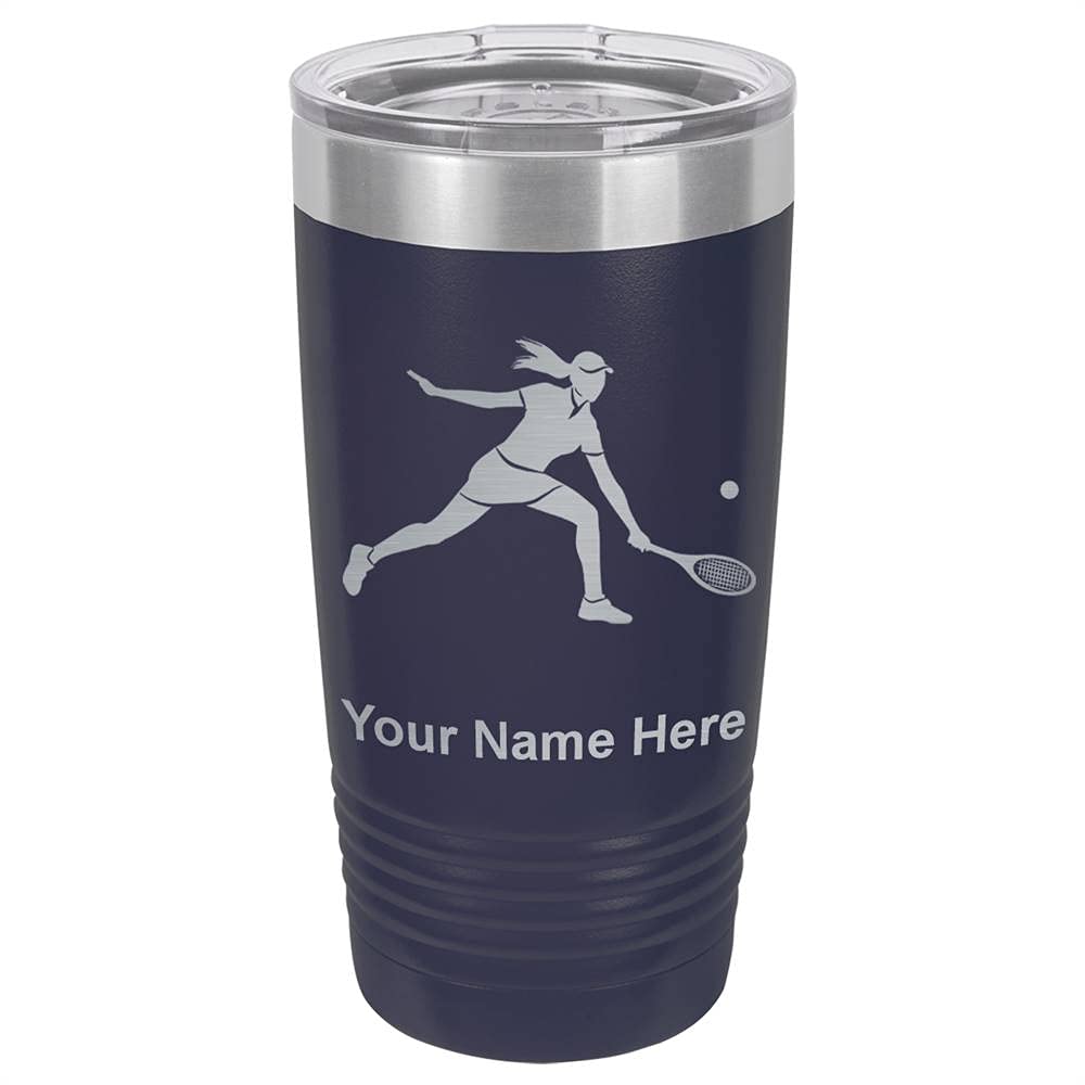 LaserGram 20oz Vacuum Insulated Stainless Steel Tumbler Mug - Custom Engraved Tennis Player Design for Women - Leakproof & Sweatproof - Perfect for Gym, Workouts & Outdoor Activities (Navy Blue)