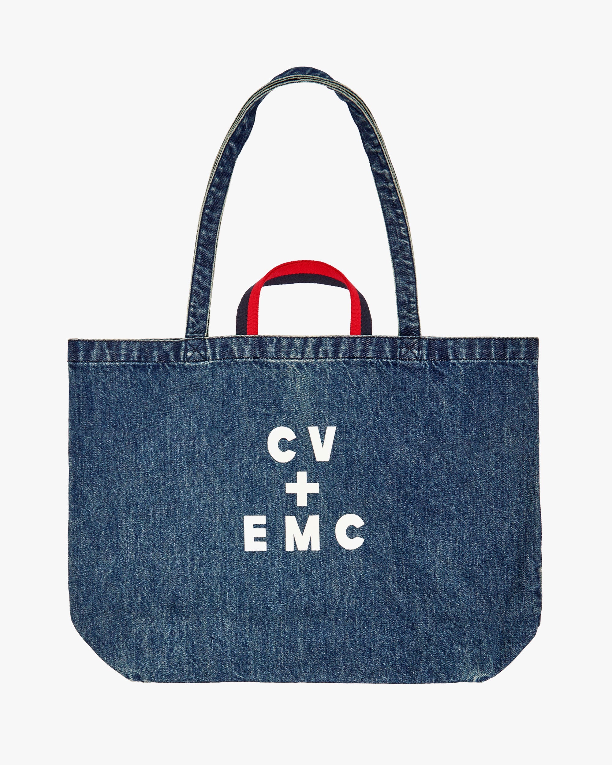 EMC x CV Jumbo Tote Bag - Indigo Denim with Cream & Bright Poppy Print - 