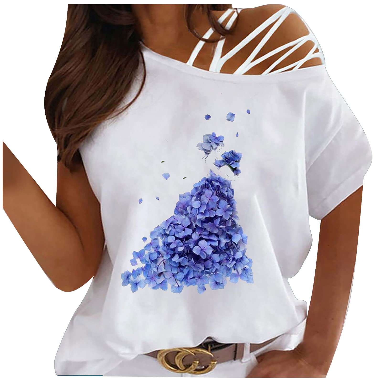 Women's Casual Summer Off Shoulder Strappy T-Shirts - Short Sleeve Tops for Beach, Vacation & Everyday Wear