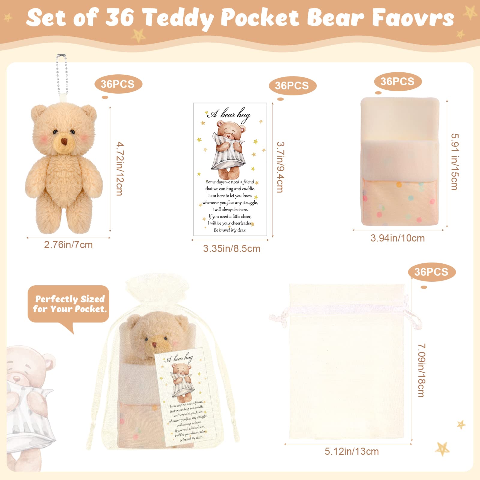 36 Sets Mini Plush Bears Bulk - Tiny Stuffed Animals with Sleeping Bags & Gift Cards - Cute Party Favors for Birthday, Back to School, Baby Shower - Perfect for Gifts, Decorations and Surprise Bags