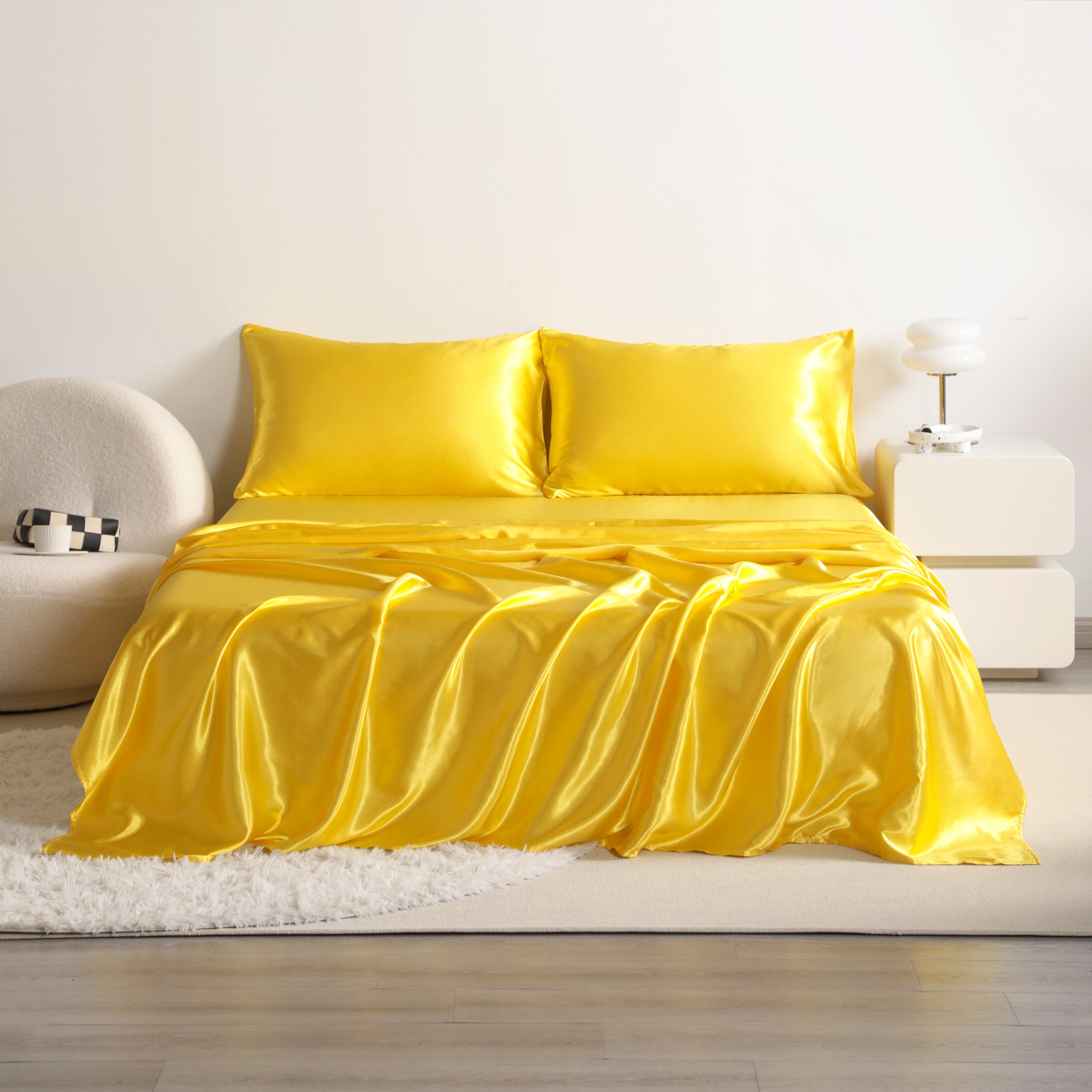 3/4 Pieces Silky Satin Twin Cooling Soft Bed Sheet Set - Breathable & Hypoallergenic - Perfect for Hot Sleepers & All Seasons - NTBAY®️