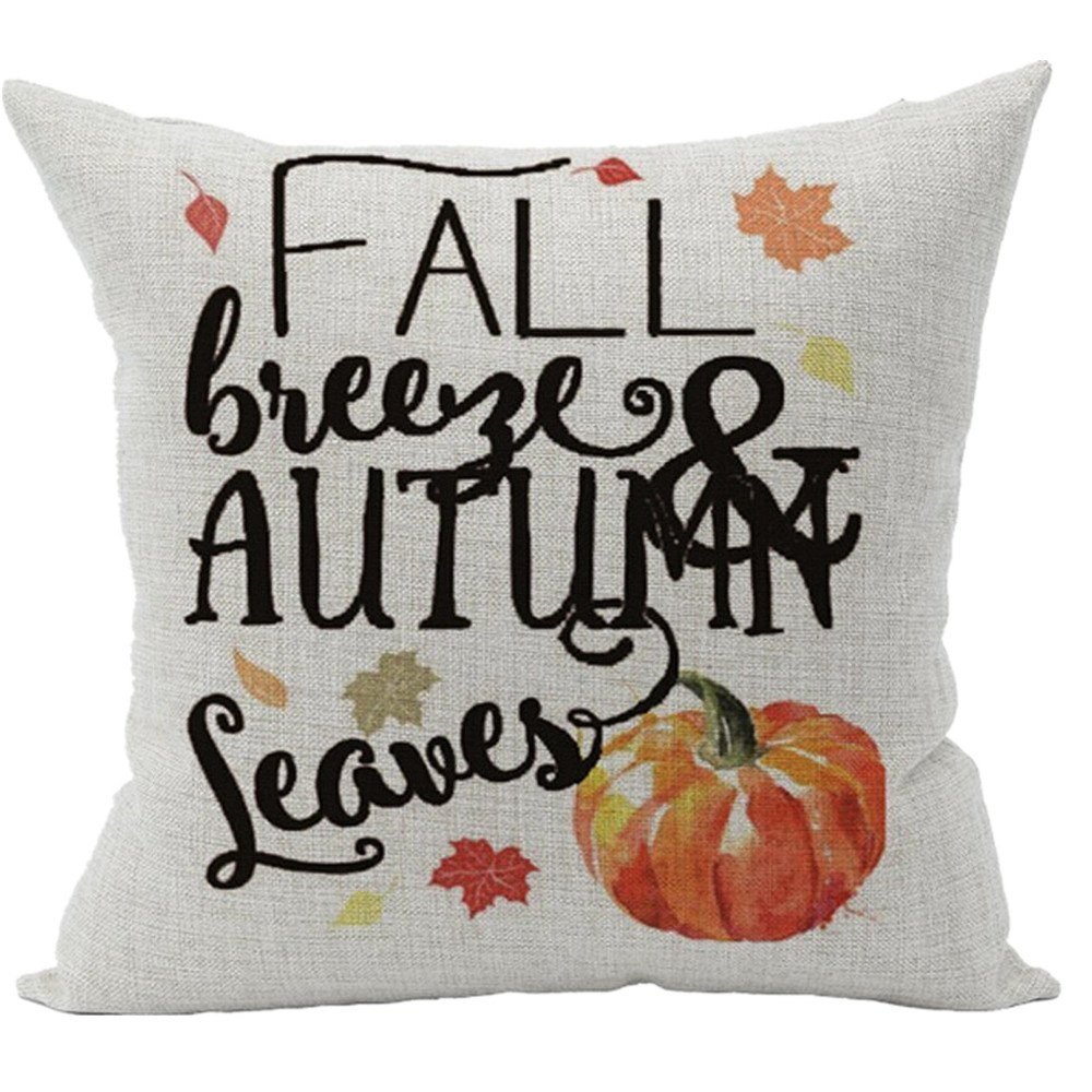 Farmhouse Fall Pillow Cover 18x18 Inch - Autumn Decor Throw Pillow Case for Sofa, Living Room, Car - Cozy Seasonal Home Decor for Thanksgiving & Halloween