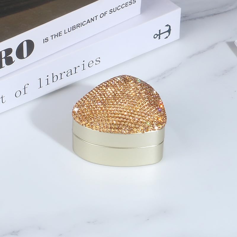 Naimo Bling Rhinestone Heart Shaped Ring Box - Velvet Jewelry Organizer with LED Light for Engagement Rings, Earrings & Coins | Perfect for Wedding Proposals, Bridal Showers & Anniversary Gifts