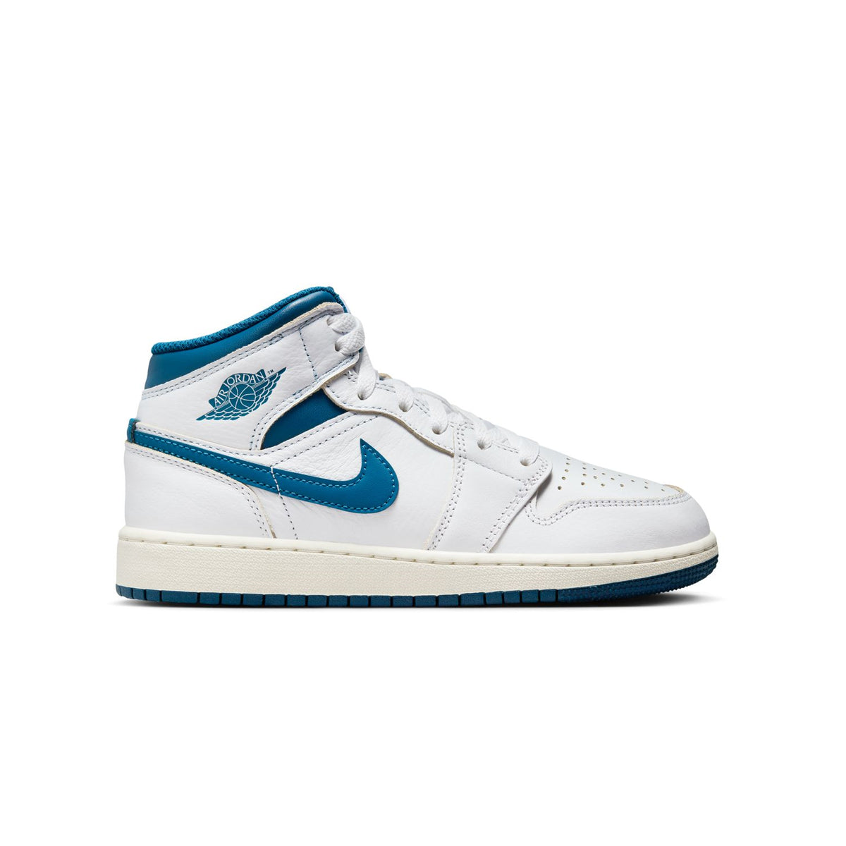 Kids Air Jordan 1 Mid Sneakers - White & Industrial Blue Basketball Shoes for Boys & Girls | Perfect for School, Sports & Casual Wear