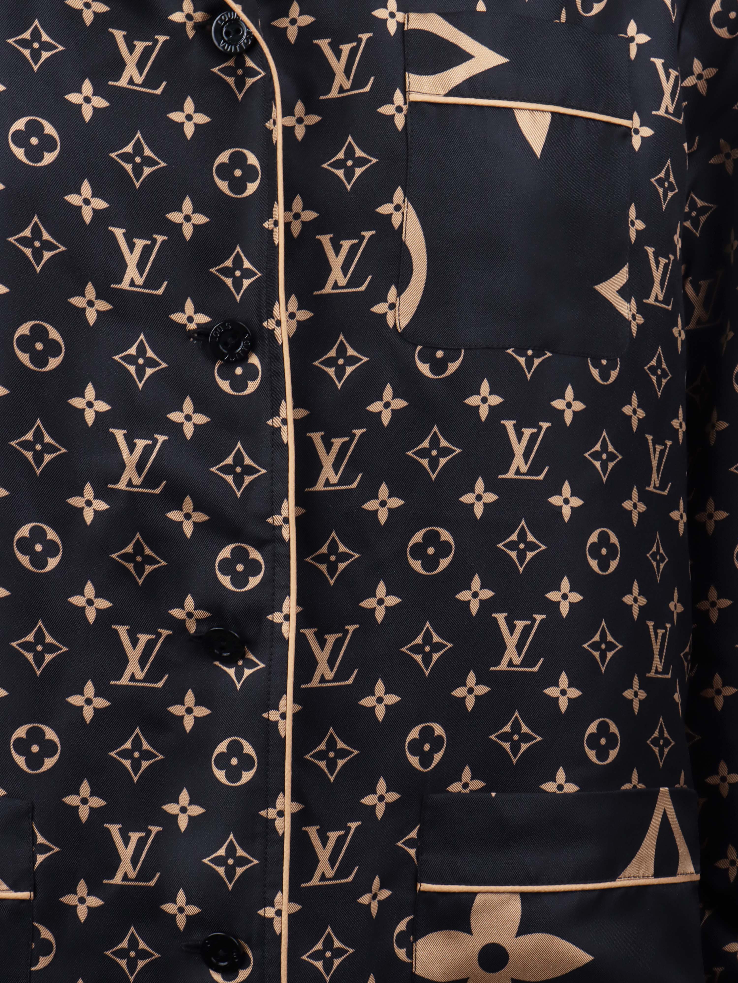 Louis Vuitton Monogram Black Pyjama Blouse - Luxury Silk Sleepwear for Women, Elegant Loungewear & Nightwear - Perfect for Relaxing at Home, Spa Days & Romantic Getaways