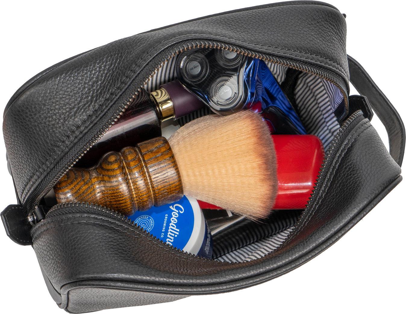 Premium Pebble Grain Genuine Leather Toiletry Bag for Men - Black | Durable Travel Dopp Kit for Grooming Essentials & Toiletries | Perfect for Business Trips, Gym & Weekend Getaways