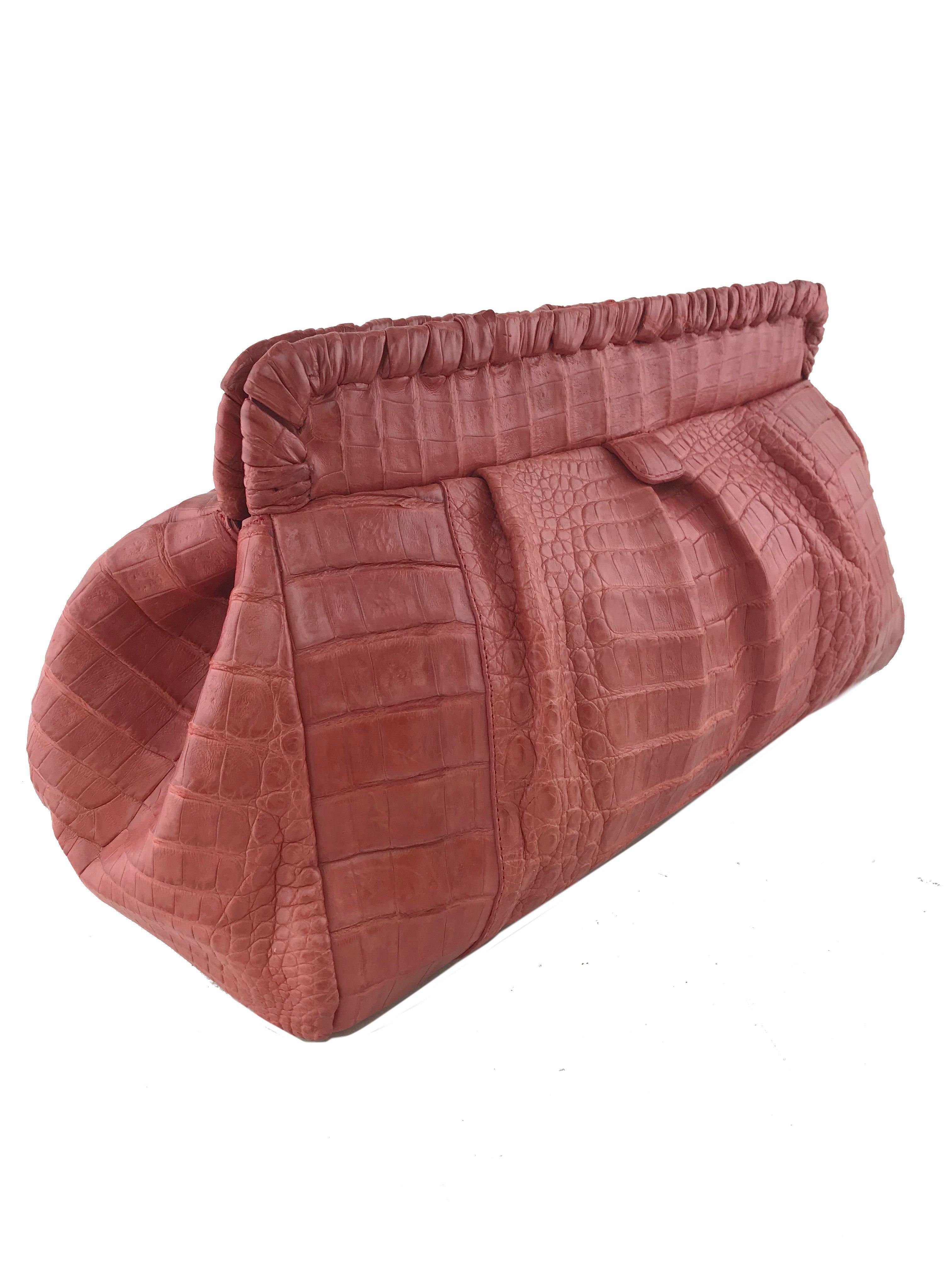 Nancy Gonzalez Genuine Crocodile Leather Pleated Oversized Clutch Bag for Women - Luxury Evening Bag for Parties, Weddings & Special Events
