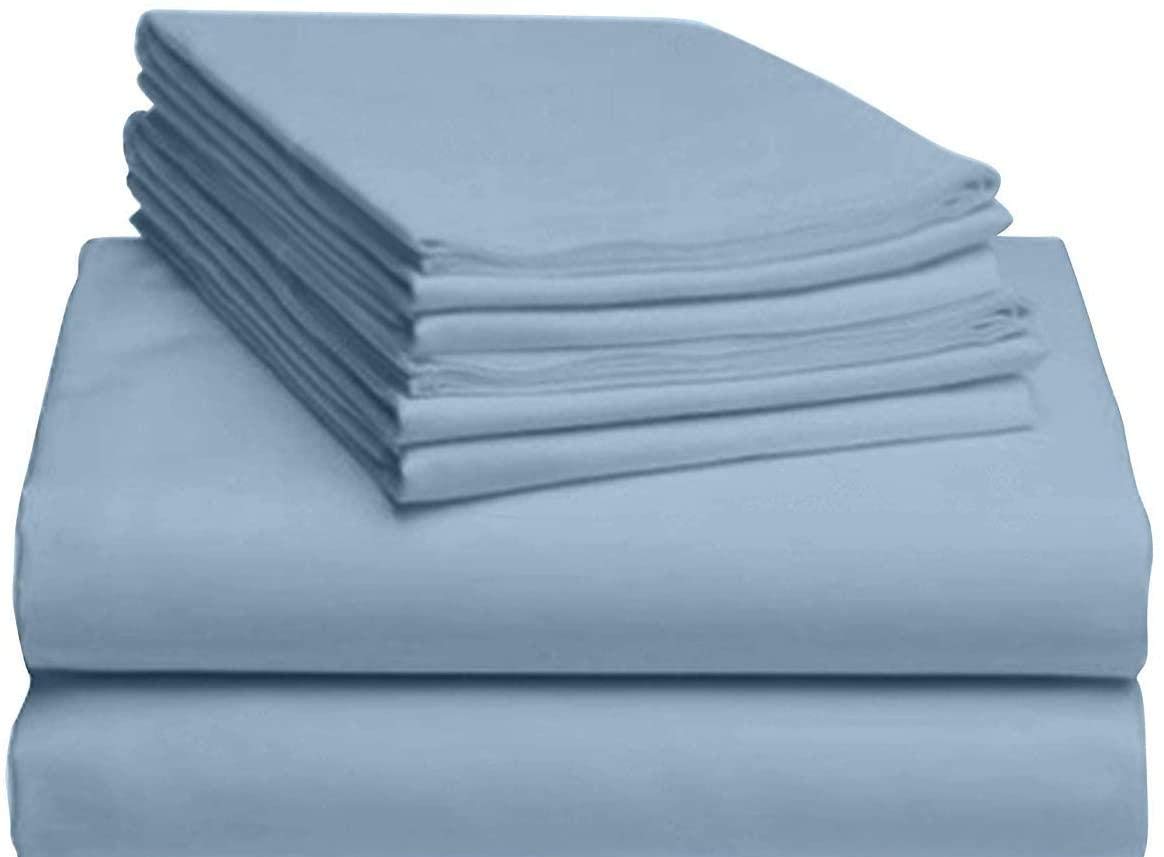 4 Piece 100% Cotton 800-Thread-Count Queen Size Sheet Set - Sky Blue Luxury Bedding with Sateen Weave, Ultra Soft Long-Staple Cotton for Deep Pocket Mattress Up to 14