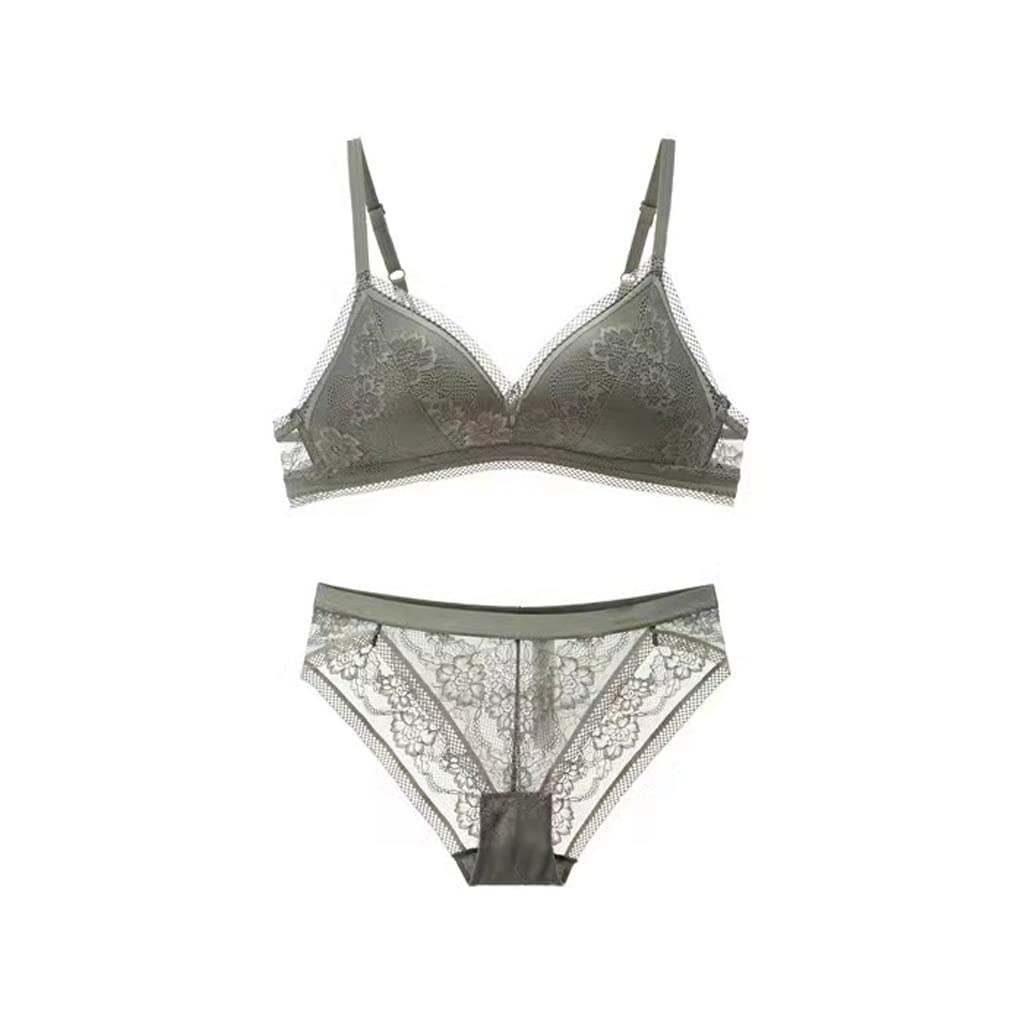 French Lace Bra Set - Comfortable, Breathable & No Steel Ring - Sexy Underwear for Women (Green, Size L/36/80ABC) - Perfect for Daily Wear, Date Nights & Special Occasions
