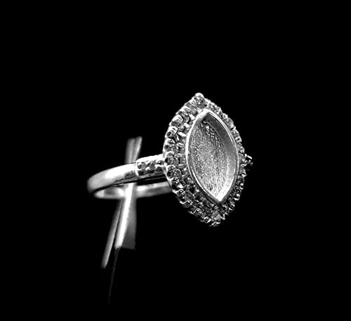 925 Sterling Silver Marquise Shape Ring Bezel Setting 10x5mm with CZ Stone - Handmade Blank Marquise Ring Setting for Engagement, Wedding, and Jewelry Making - Perfect for DIY Custom Rings