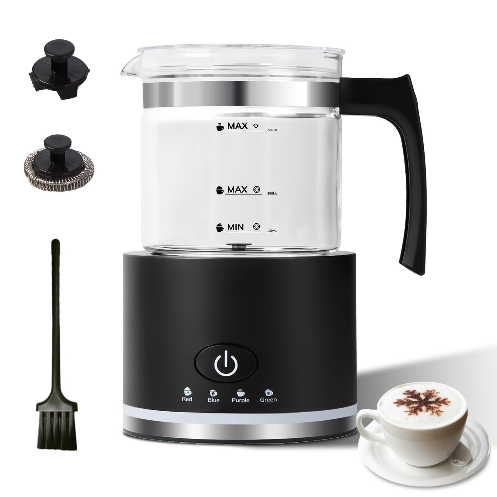 Premium 4-in-1 Electric Milk Frother & Steamer - 16.9oz/500ml Automatic Hot & Cold Foam Maker for Coffee, Latte, Cappuccino - Dishwasher Safe Milk Warmer for Hot Chocolate & Macchiato - Perfect for Home Baristas & Coffee Lovers (Black)