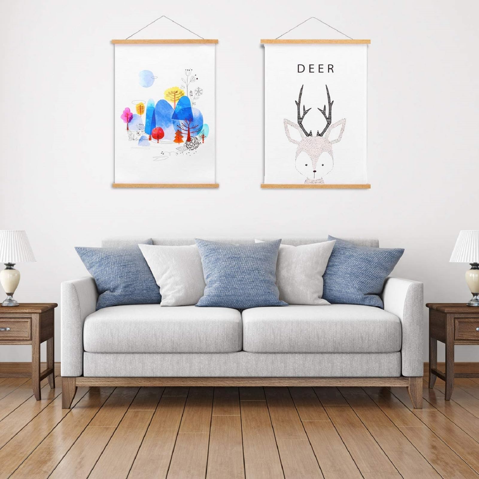 FALAMON 2 Pack Magnetic Poster Hanger Frame - 12x16 12x18 12x24 Teak Wood Poster Holder for Photos, Prints, Artwork - Perfect for Home, Office & Gallery Displays