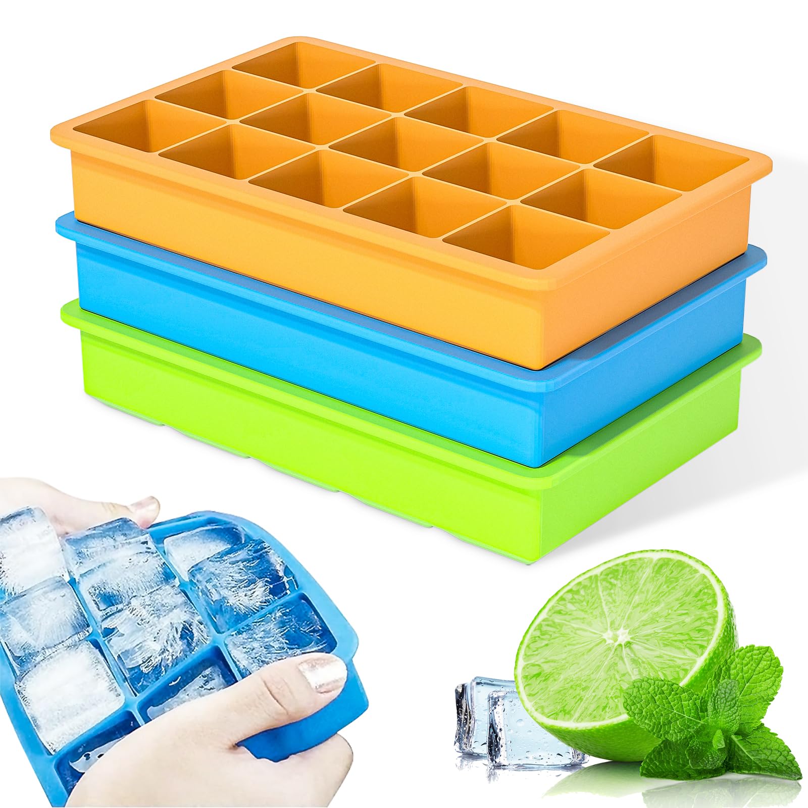 3 Pack Silicone Ice Cube Trays - BPA Free, Flexible & Easy Release Ice Cube Molds (1.2 Inch) for Cocktails, Whiskey, Juice & Baby Food - Stackable Freezer Trays for Home Bars, Parties & Everyday Use