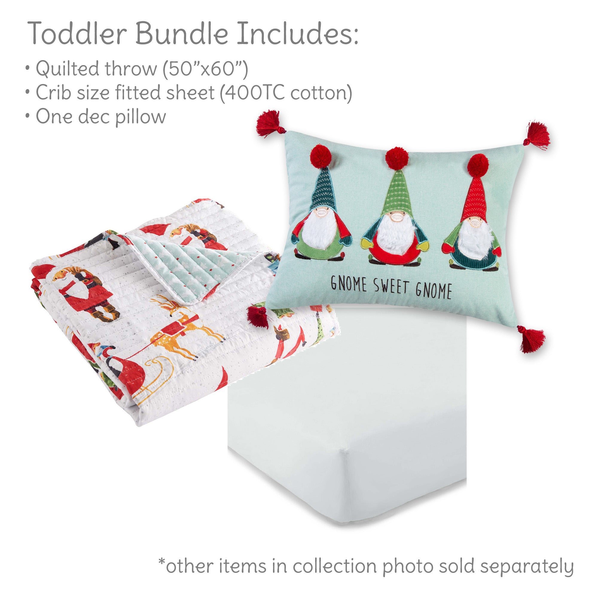 Gnome for the Holidays 3-Piece Toddler Bedding Set - Cute Christmas Themed Nursery Decor for Boys & Girls - Perfect for Winter Holidays & Cozy Bedtime