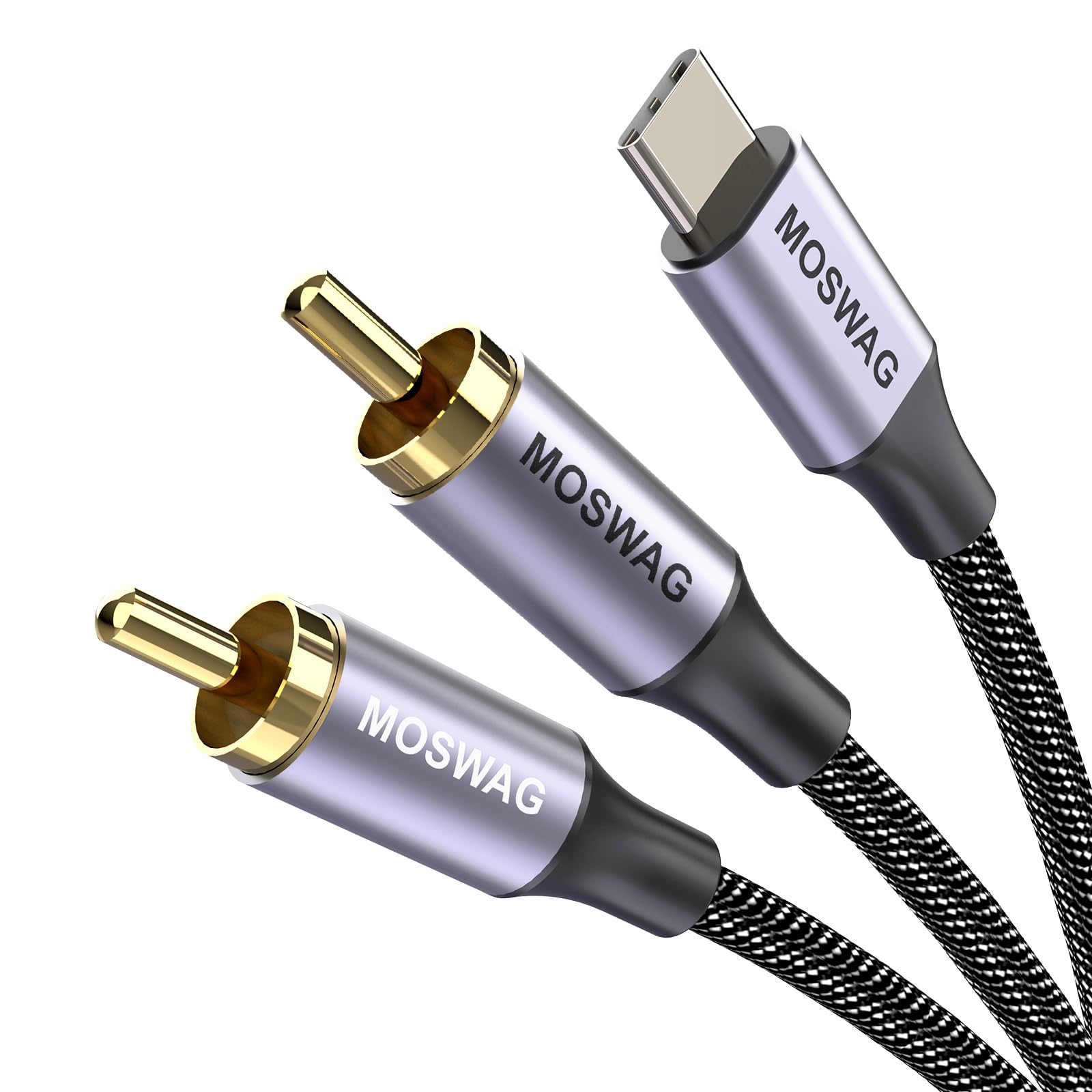 MOSWAG USB C to RCA Audio Cable 9.9FT, USB-C to 2 RCA Male to Male Y Splitter with DAC Chip - Compatible with Laptop, Tablet, Smartphone, Pixel 3/2/2XL, Amplifier, Speaker - Perfect for Home Theater, Car Audio & Music Streaming