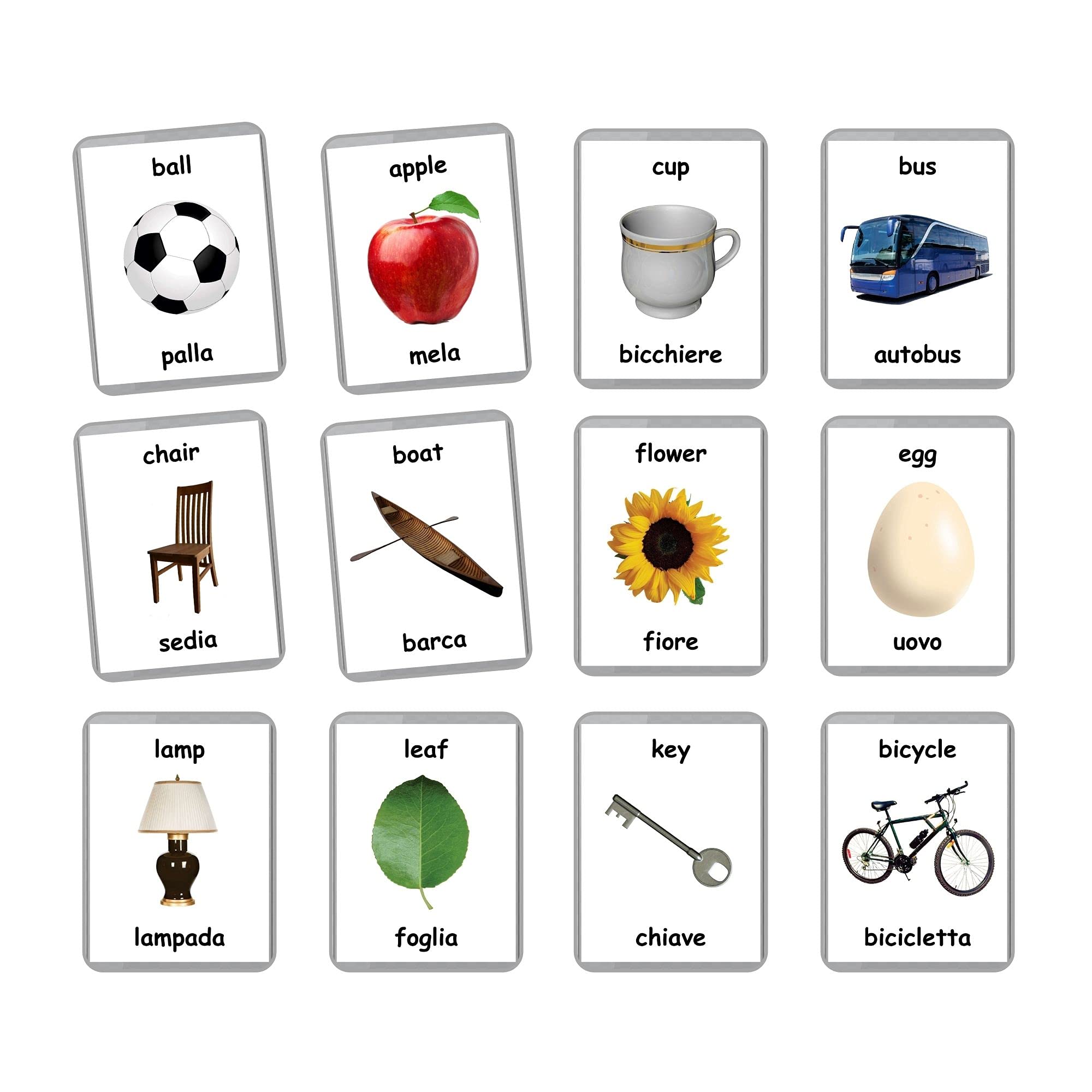 First Words Flash Cards for Babies - 48 Early Learning Bilingual Cards (English & Italian) | Preschool Homeschool Educational Toys | Vocabulary Building for Toddlers | Perfect for Montessori Teaching & Home Schooling Activities
