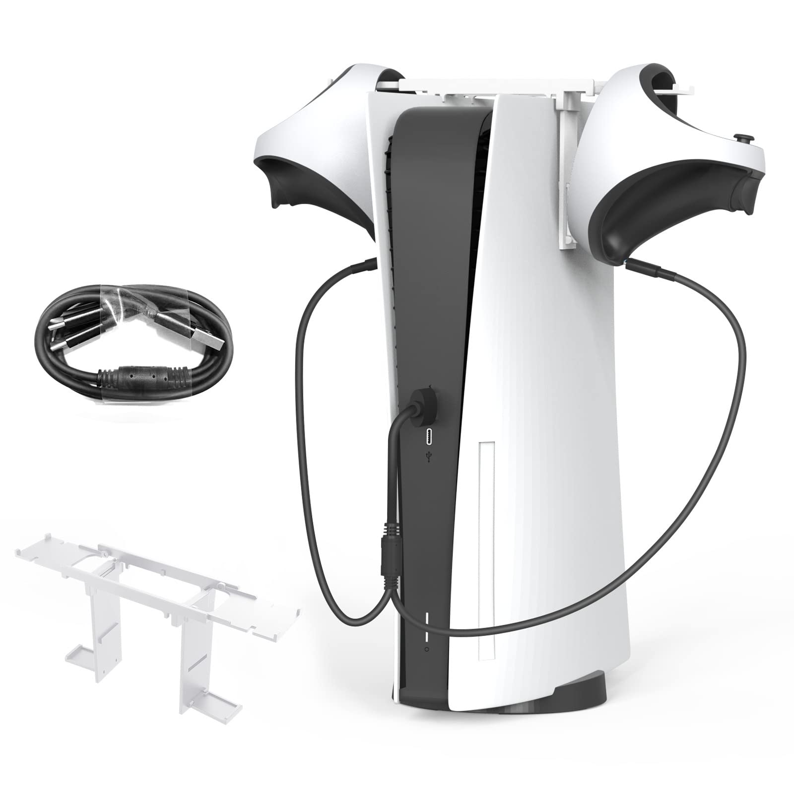 PSVR2 VR Headset Controller Stand with Charging Dock - Wireless VR Headset Holder with 60cm Charging Cable - Perfect for PS5 VR Gaming Setup & Organized Storage