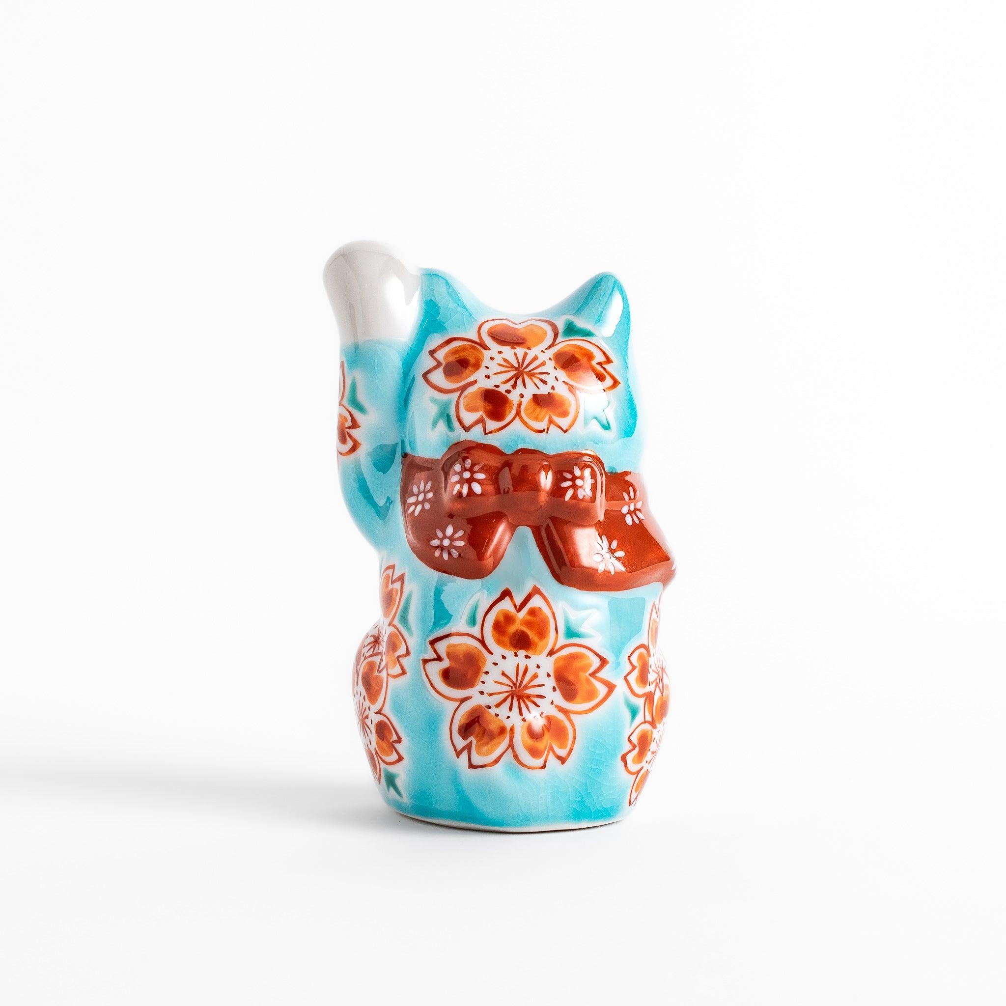 Lucky Cat Figurine - Turkish Blue Maneki Neko Fortune Statue for Home & Office Decor | Feng Shui Good Luck Charm for Business Success & Wealth Attraction