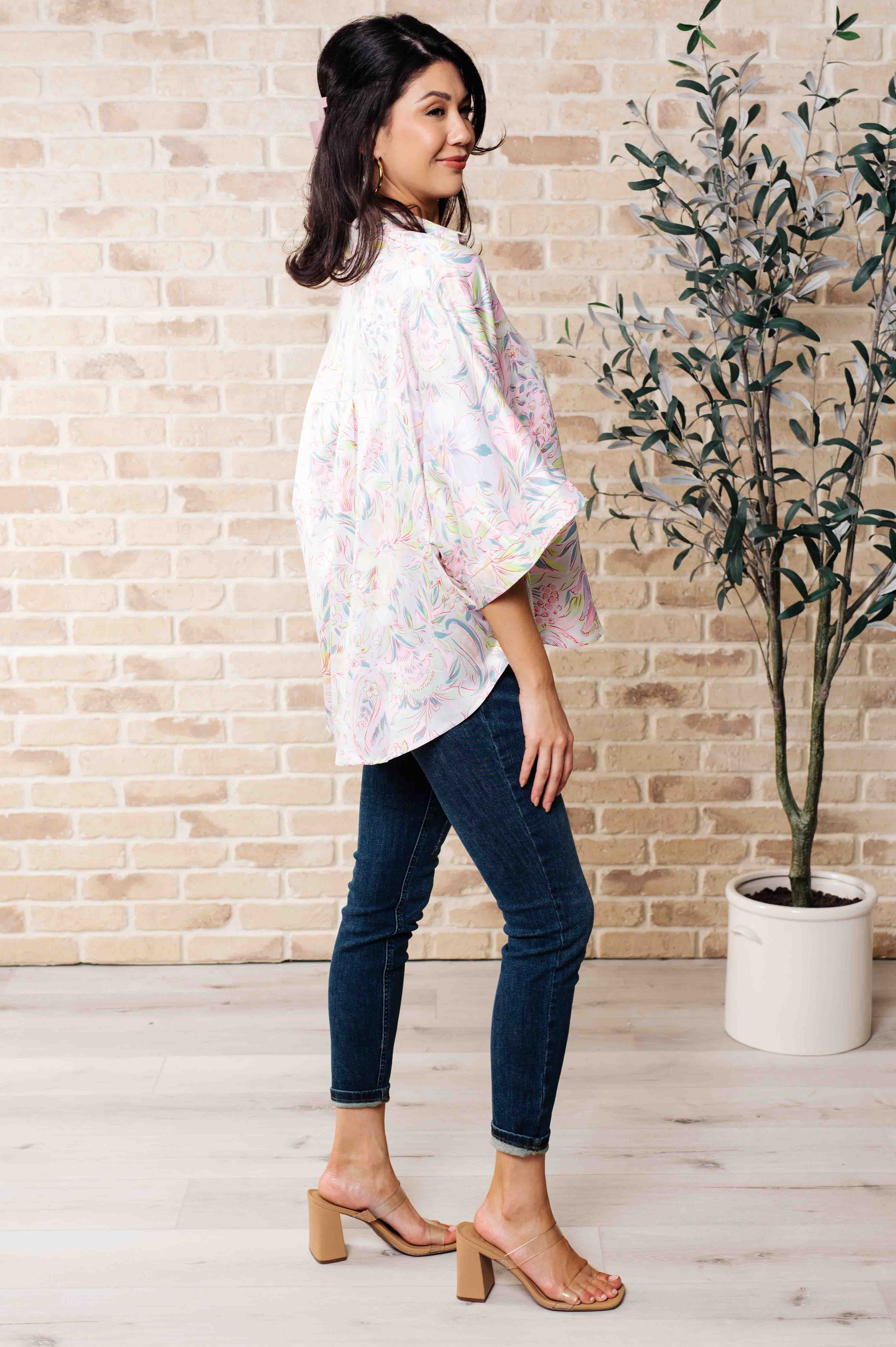 Blissful Botanicals Women's Floral Blouse - Elegant Flowy Boho Top for Casual Wear, Office & Date Night Outfits