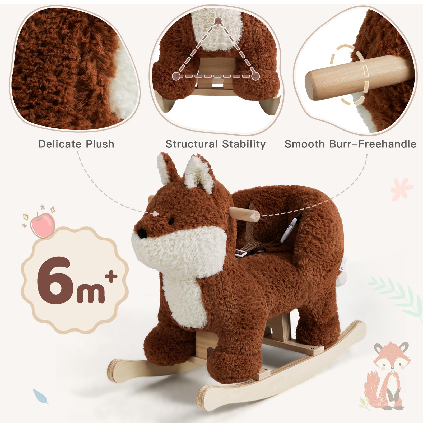 Labebe - Soft Plush Fox Rocking Horse with Safety Seat Belt for Babies & Toddlers 6M-3 Years | Brownish Red Animal Rocker Toy for Boys & Girls | Perfect Nursery Decor, First Birthday Gift & Indoor Play Activity