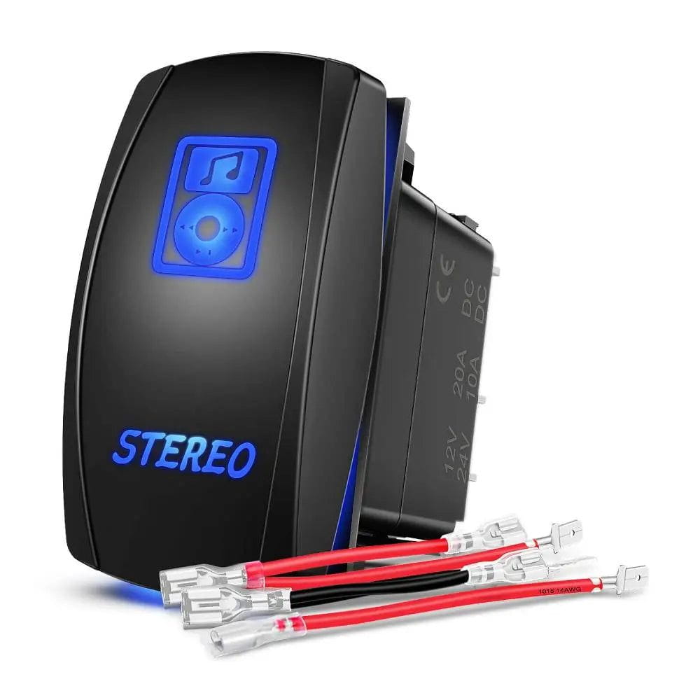 5-Pin Laser On/Off Stereo Rocker Switch with Blue LED - Perfect for Car Audio, Marine & Home Electronics Control
