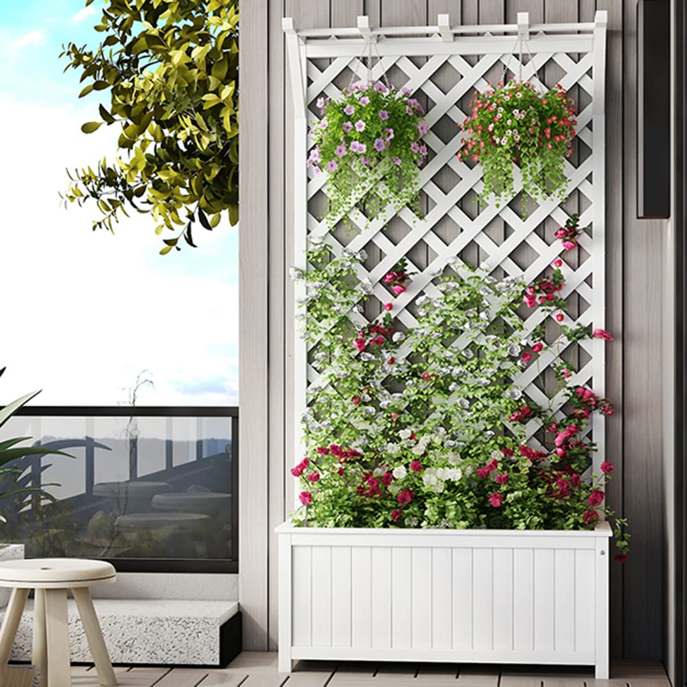 60x30x90cm White Wooden Raised Garden Bed - Free Standing Planter Box for Indoor Outdoor Gardening, Balcony, Yard & Patio - Perfect for Vegetables, Flowers & Climbing Plants