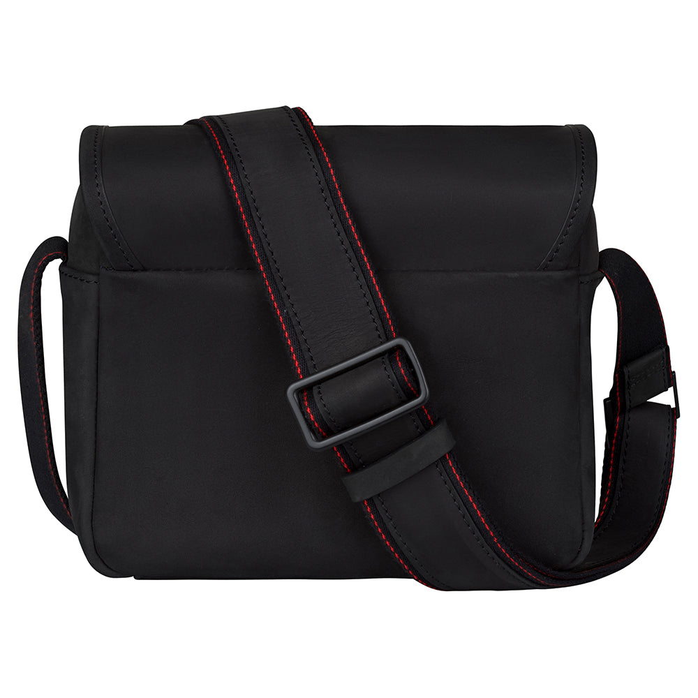 Oberwerth The Q Genuine Leather Camera Bag - Black with Red Interior Lining | DSLR & Mirrorless Camera Case for Photographers & Travel