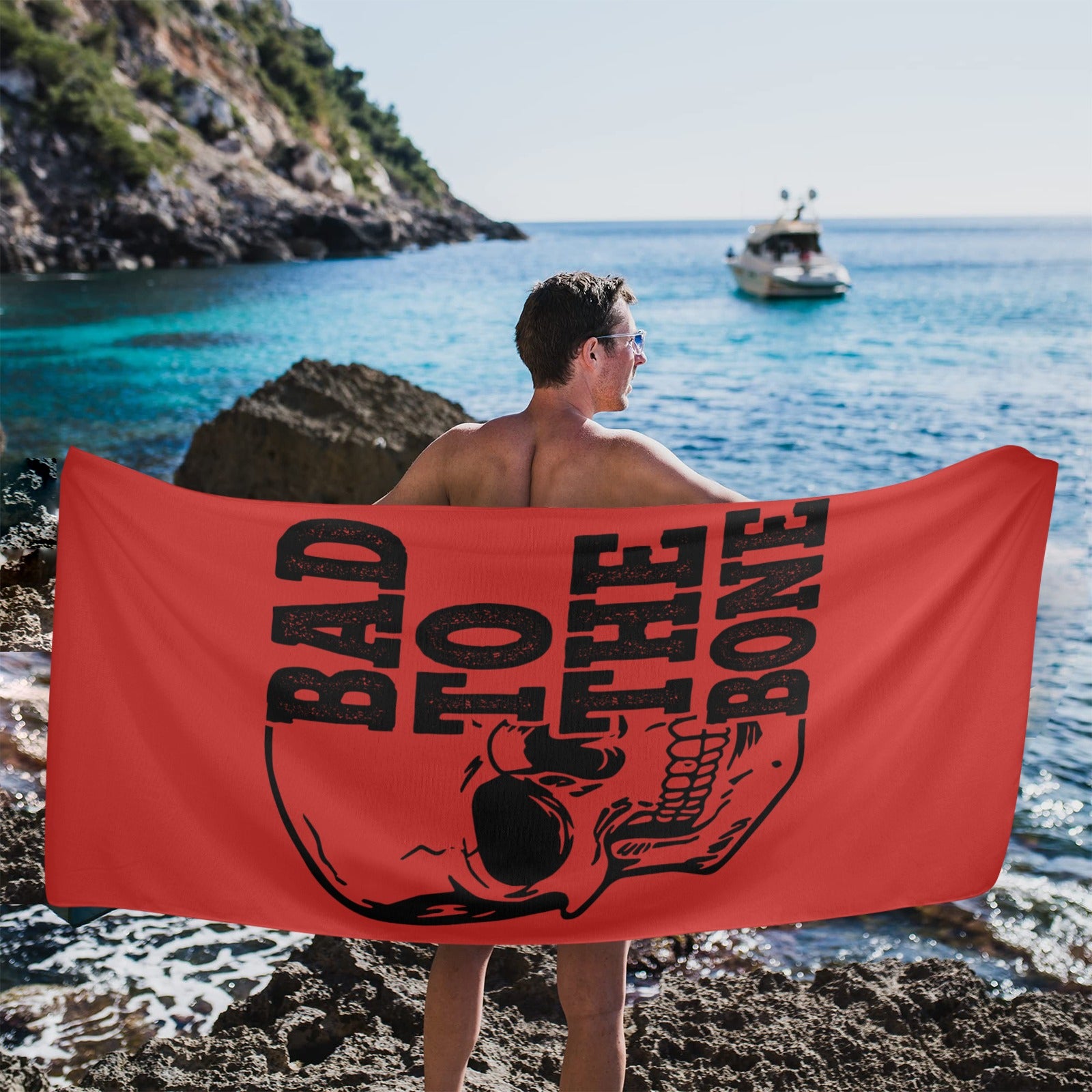 Bad To The Bone Beach Towel - Extra Large Sandproof Quick Dry Towel for Pool, Beach, Yoga & Outdoor Activities - Cool Skull Design Summer Essential