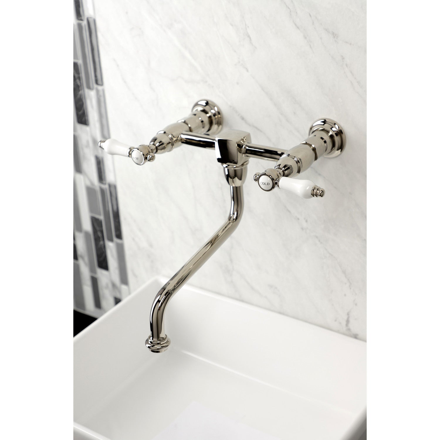 Bel Air KS1216BPL Double Handle 2 Hole Wall Mount Bathroom Faucet in Polished Nickel - Perfect for Modern Bathrooms, Powder Rooms & Spa Retreats