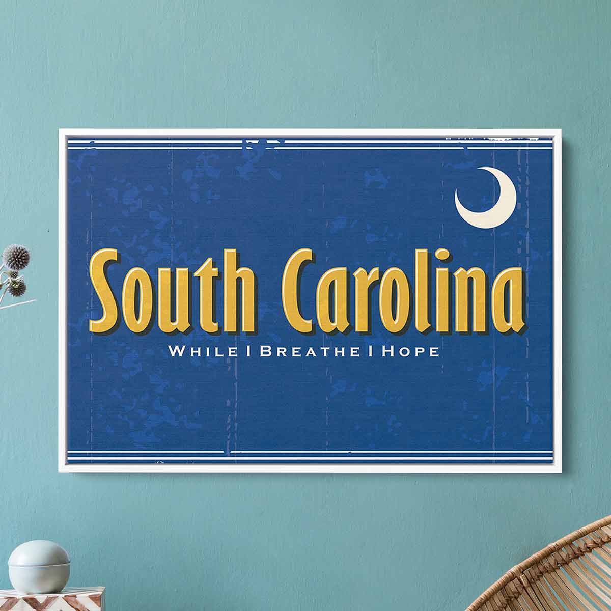 Blue South Carolina Wall Art Canvas - 22 Inch Coastal Decor for Living Room, Bedroom & Office | Perfect for Home & Office Decoration