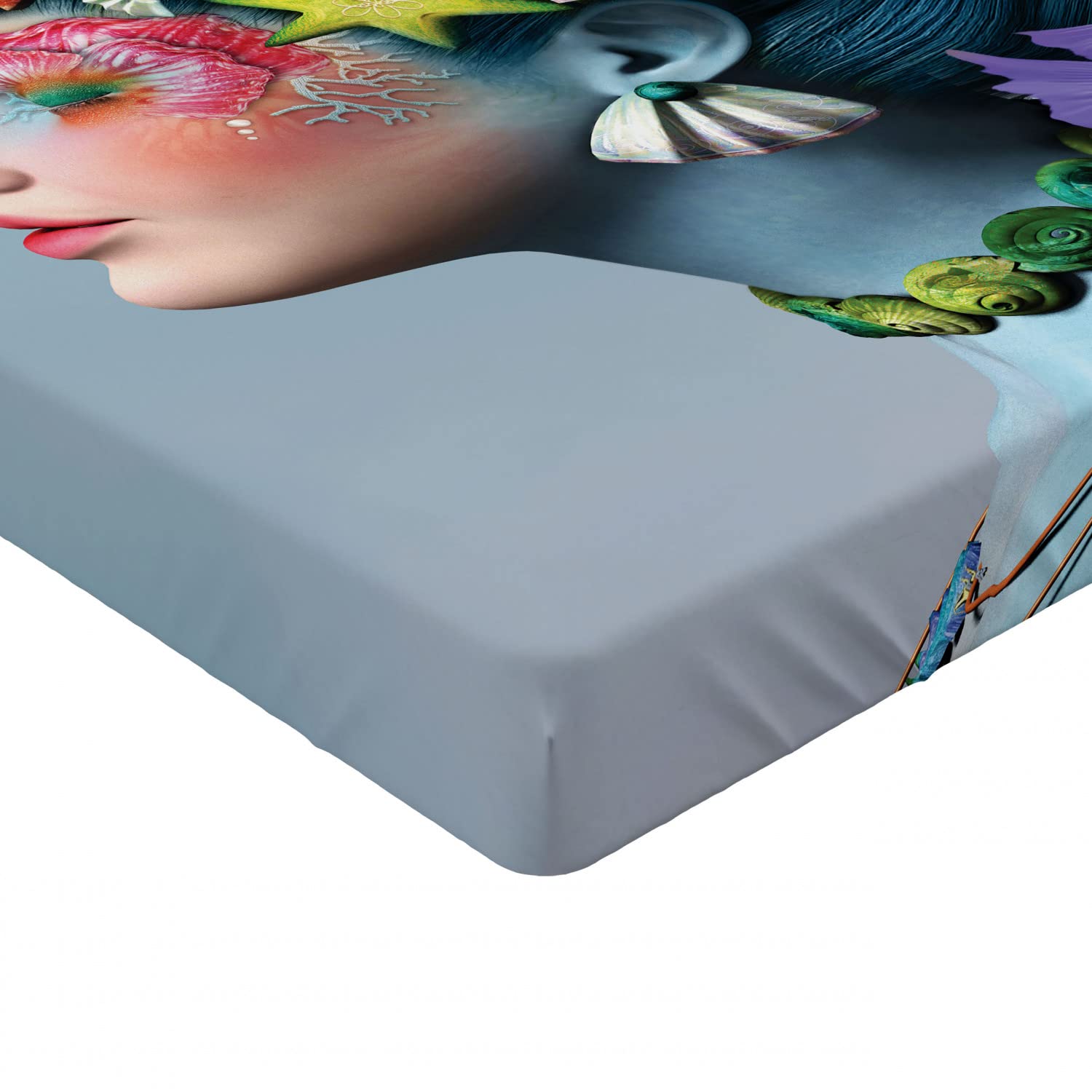 Ambesonne Mermaid Fitted Sheet - Underwater Theme with Starfish, Seashells & Bubbles - Deep Pocket Elastic Twin XL Bed Cover - Perfect for Kids' Rooms, Beach Themed Decor & Fantasy Bedroom Designs