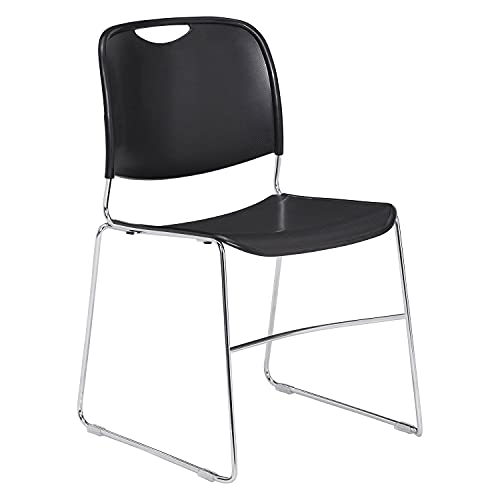 Black Industrial Plastic Stack Chairs - Pack of 4 | Heavy Duty Commercial Stackable Chairs for Office, Classroom, Restaurant & Outdoor Use
