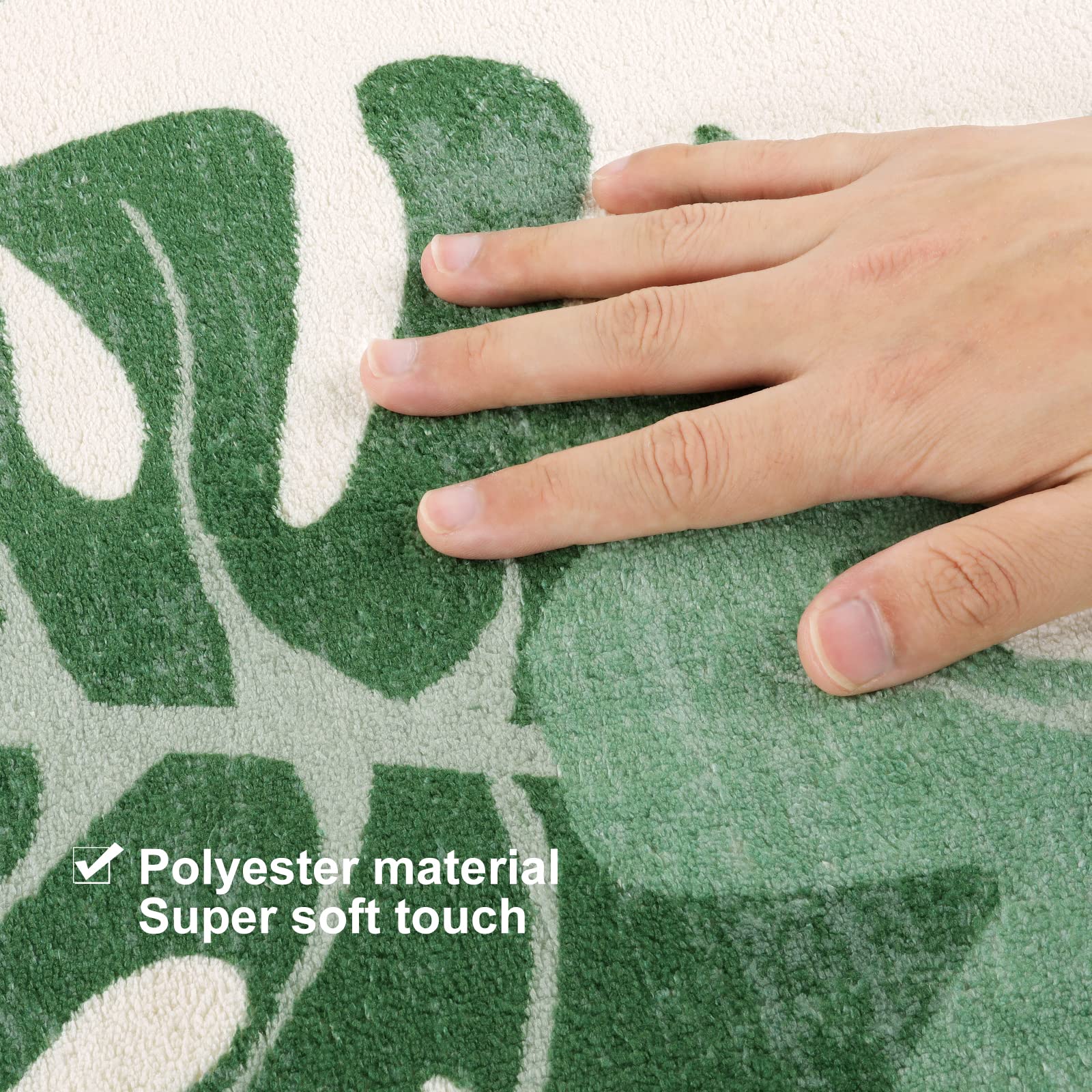Lukinbox Green Leaf Washable Bathroom Runner Rug - Non-Slip Soft Velvet Bath Mat, Extra-Long 24