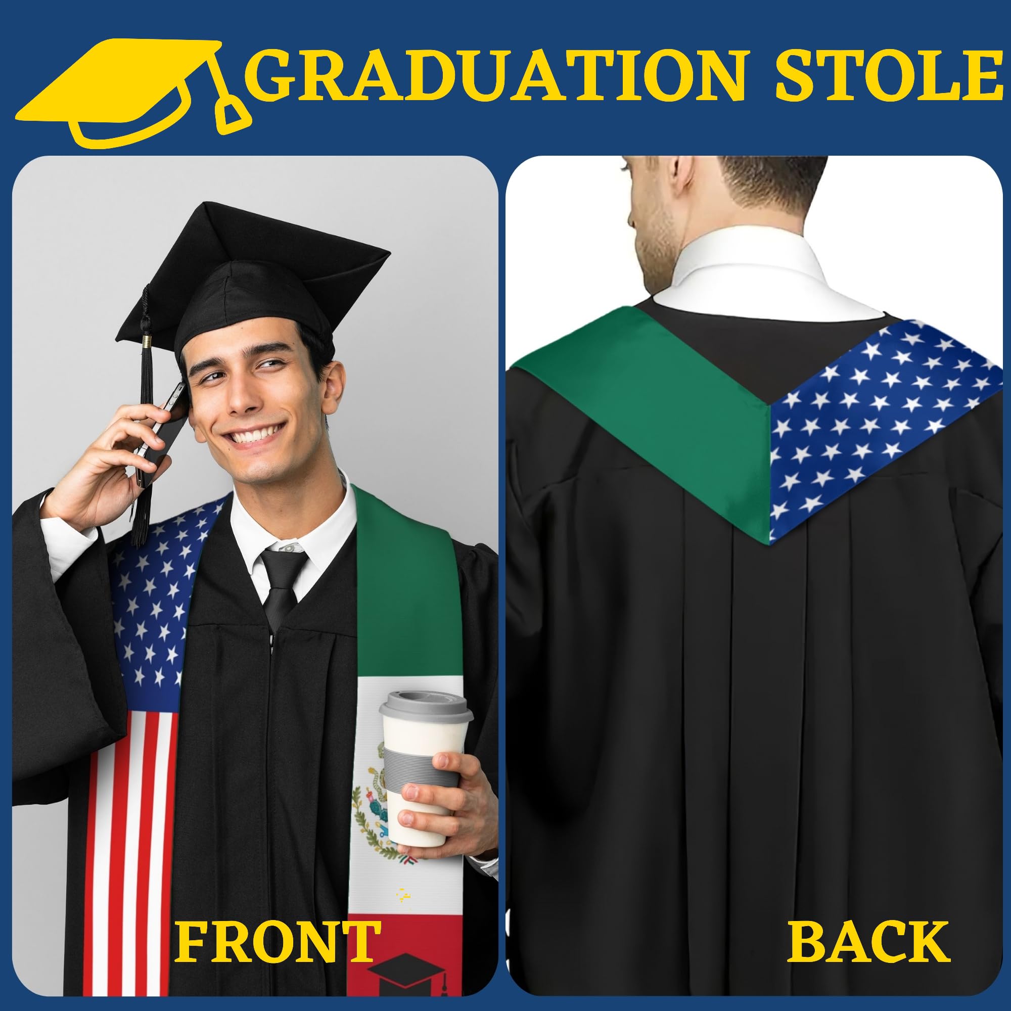 2025 Graduation Stole & Sash - 72 Inch Class of 2025 Flag Stole for High School & College Graduation Ceremony - Perfect for Graduation Day Photos & Commencement Events