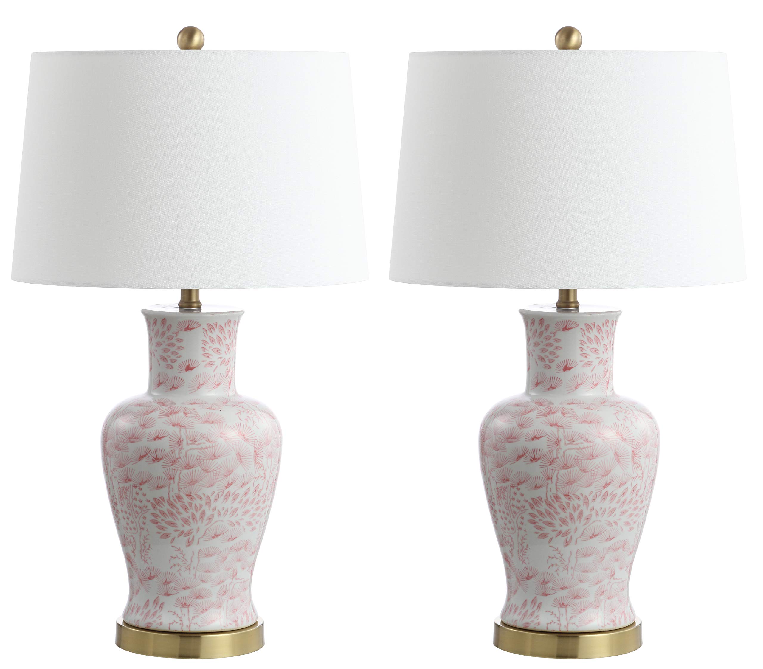 SAFAVIEH Lighting Collection Calli Pink & White Chinoiserie 28-Inch Table Lamp Set of 2 with LED Bulbs - Elegant Bedroom, Living Room, Home Office & Nightstand Lighting for Cozy Ambiance