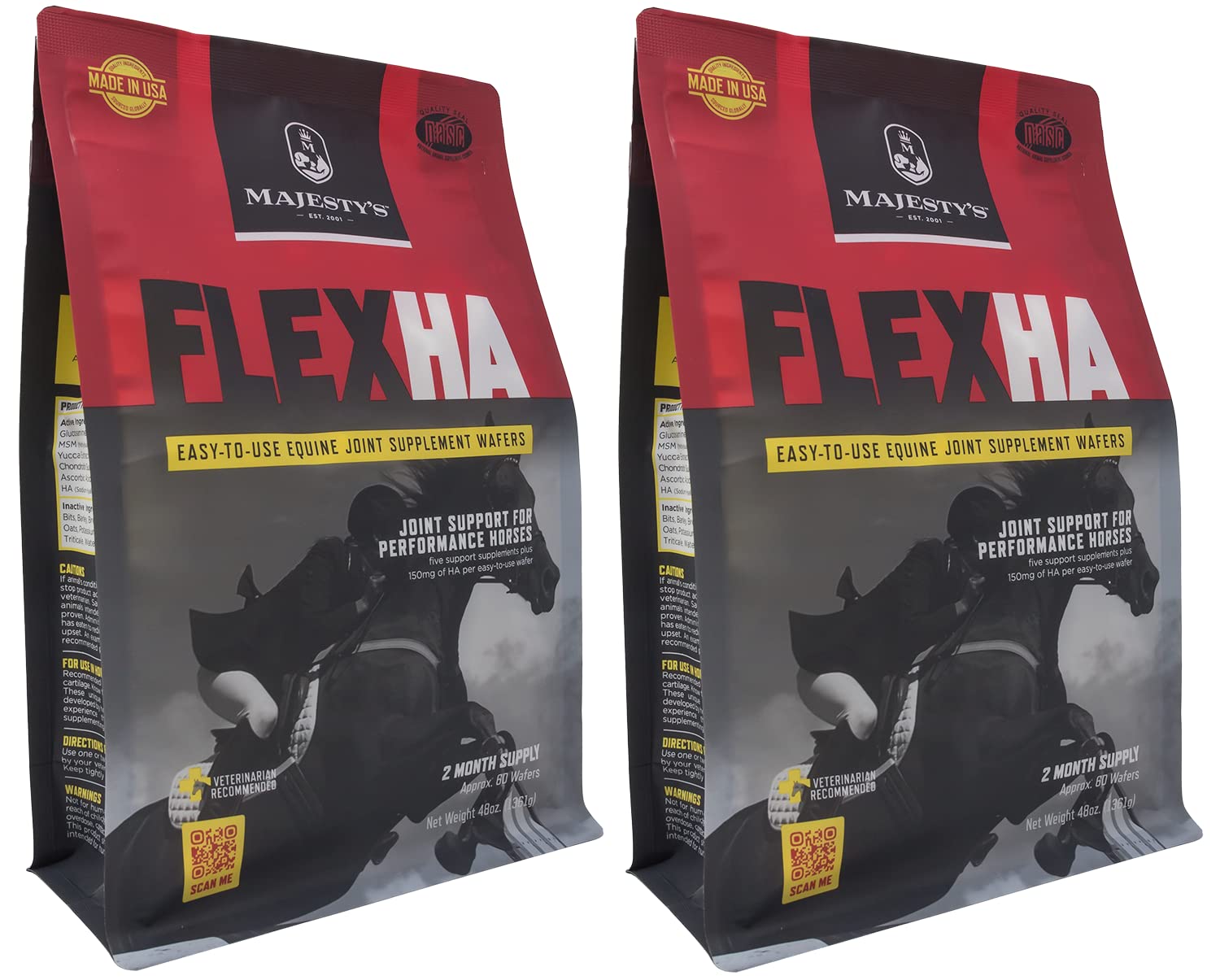 Majesty's Flex HA Wafers - Premium Horse Joint Supplement with Hyaluronic Acid, Glucosamine, Vitamin C & Yucca for Equine Mobility - 2 Pack (120 Count) - Ideal for Senior Horses & Performance Horses with Joint Discomfort