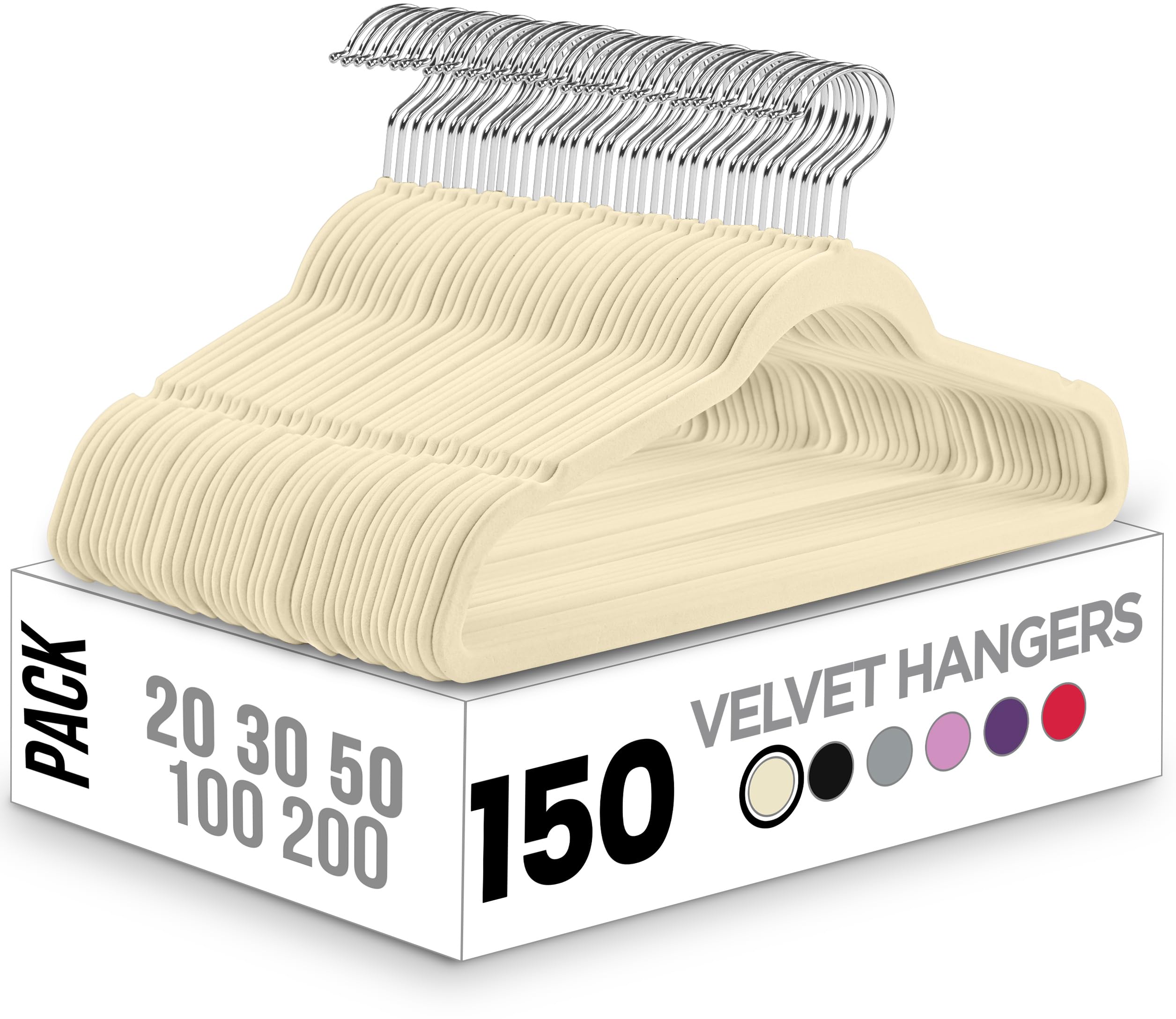 Utopia Home 150 Pack Velvet Non-Slip Clothes Hangers with 360 Degree Rotatable Hook - Heavy Duty Coat & Pants Hangers in Ivory - Perfect for Closet Organization, Wardrobe Storage and Travel Packing