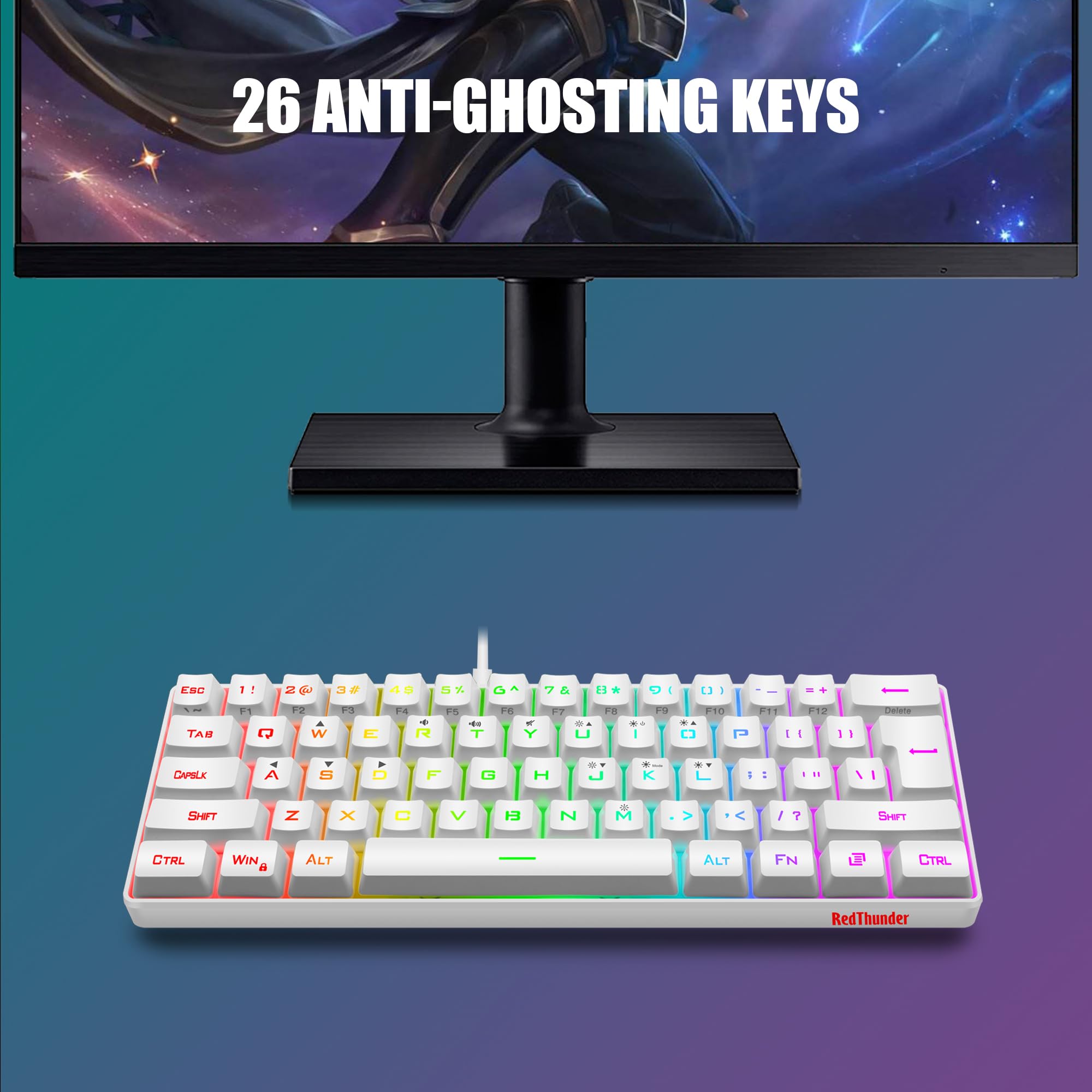 RedThunder 60% RGB Gaming Keyboard & Mouse Combo for PC/PS5/Xbox - White