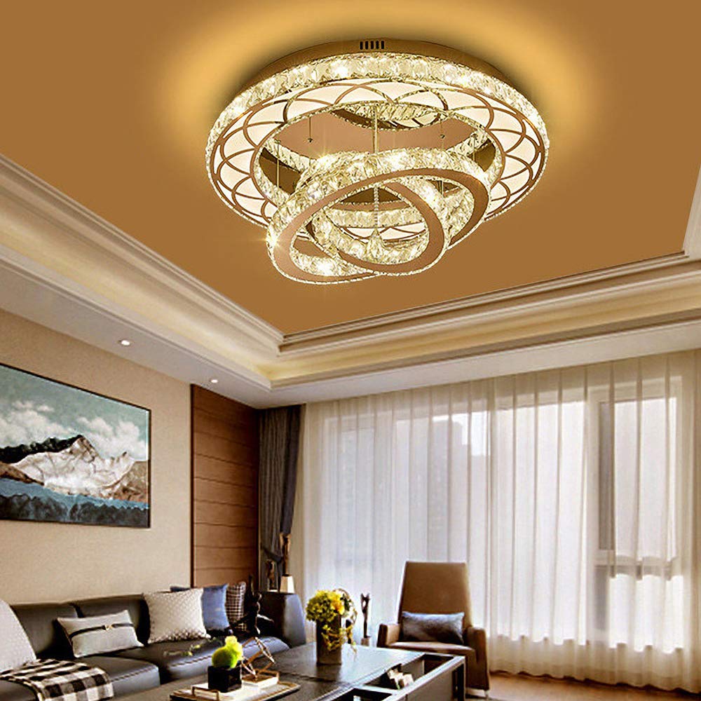 LITFAD Luxury Crystal LED Flush Mount Ceiling Light - Modern Multi-Ring Chandelier with Chrome Finish for Living Room, Bedroom, Dining Room, Hotel & Restaurant - White Light | Perfect for Home Decor, Wedding Venues and Commercial Spaces