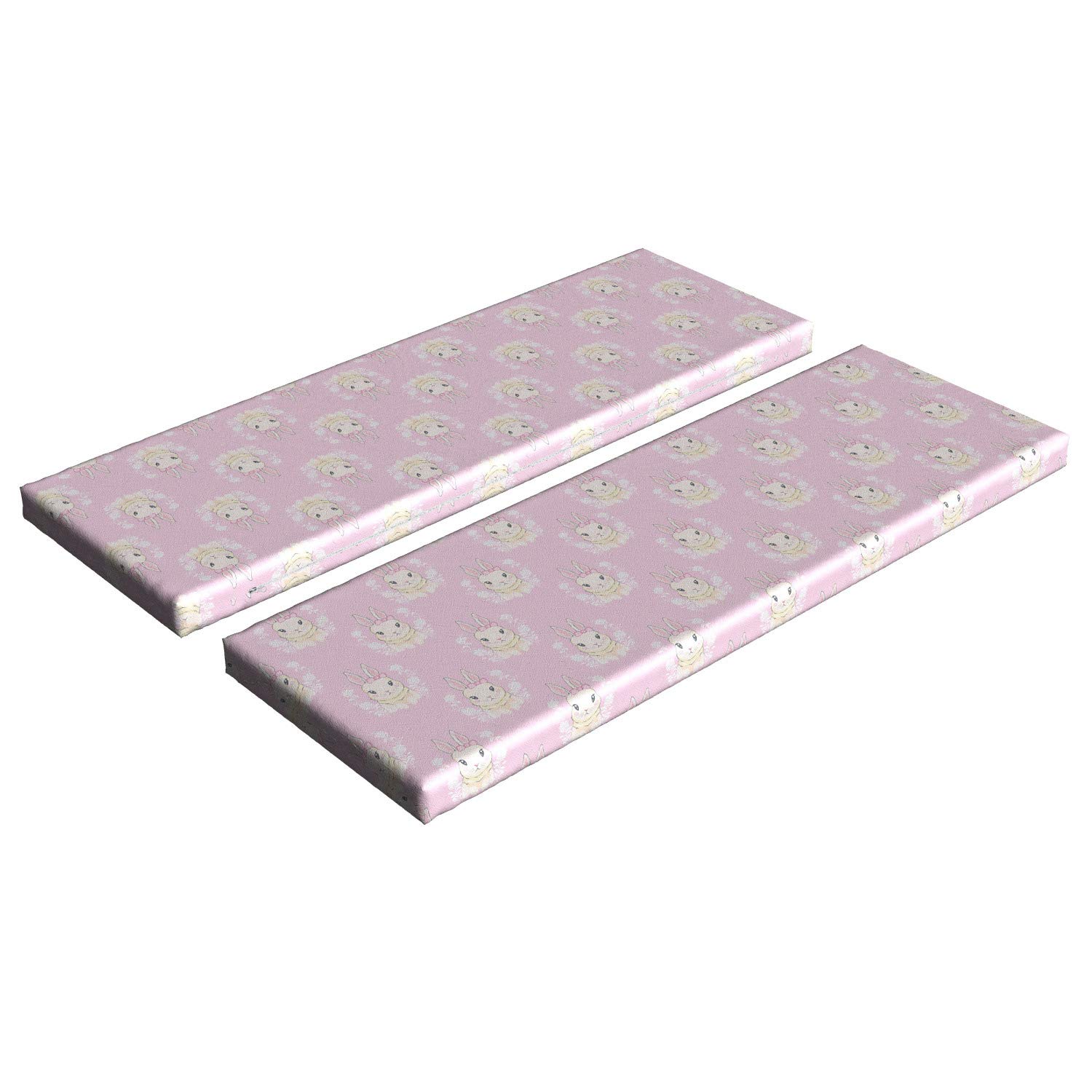 Ambesonne Easter Bunny Bench Cushion Set of 2 - Floral Spring Rabbit with Ribbons Design, Soft Pink Animal Print Foam Seat Pads & Decorative Covers, Standard Size (Rose Champagne) - Perfect for Easter Decor, Spring Home Decor, Patio Furniture, and Indoor/Outdoor Bench Seating