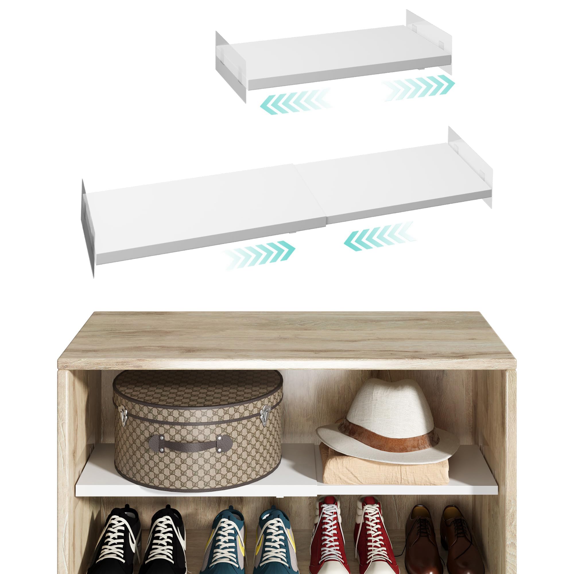 2-Pack Adjustable Closet Shelves Organizer - Expandable Closet Tension Shelf Storage Rack for Wardrobe, Cabinet, Kitchen & Bathroom - Space Saving Shelving System for Home Organization (Perfect for Small Spaces, Apartments & Dorm Rooms)
