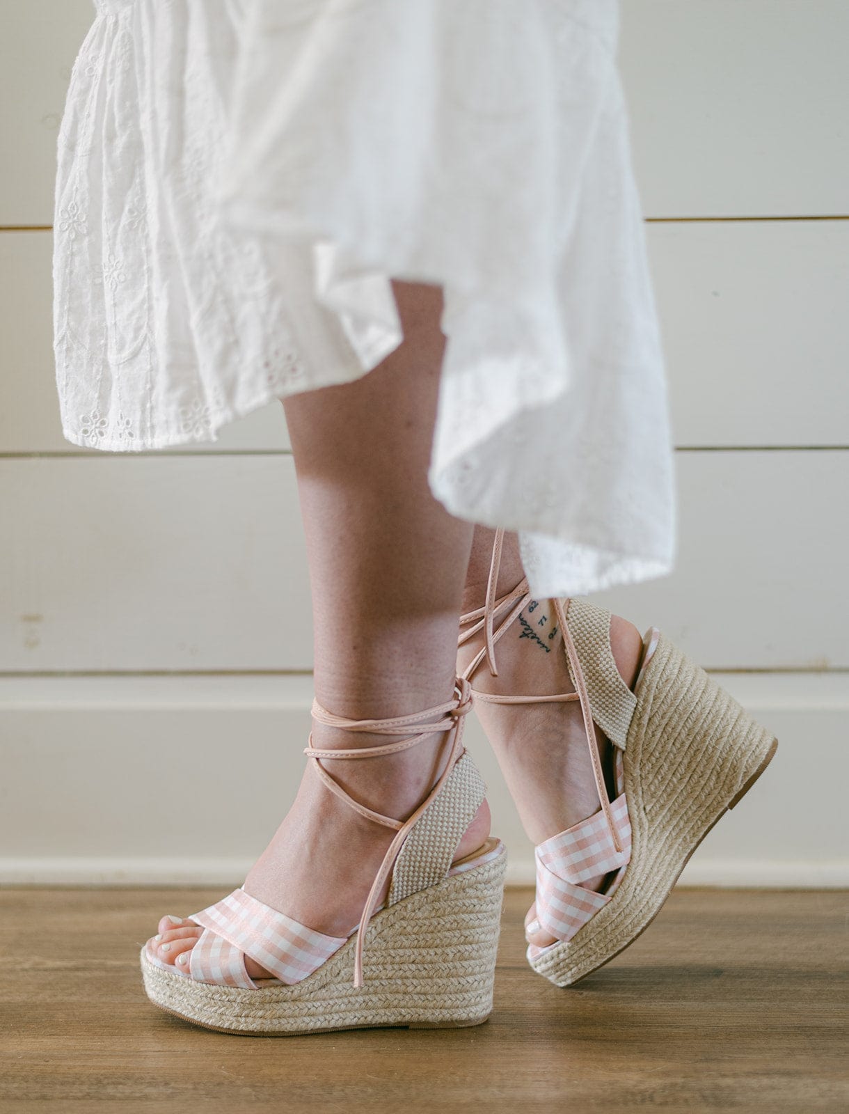 Pink Lace Up Espadrille Wedges - Women's Fashion Summer Shoes with Comfortable Cork Sole | Perfect for Beach, Wedding & Casual Outfits