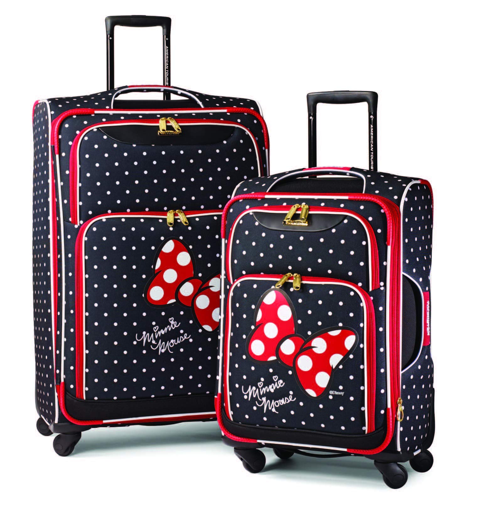 American Tourister Disney Minnie Mouse Red Bow Softside Spinner Luggage 2-Piece Set (21/28) - Lightweight Suitcase for Women & Kids Travel, Vacation, Business Trips