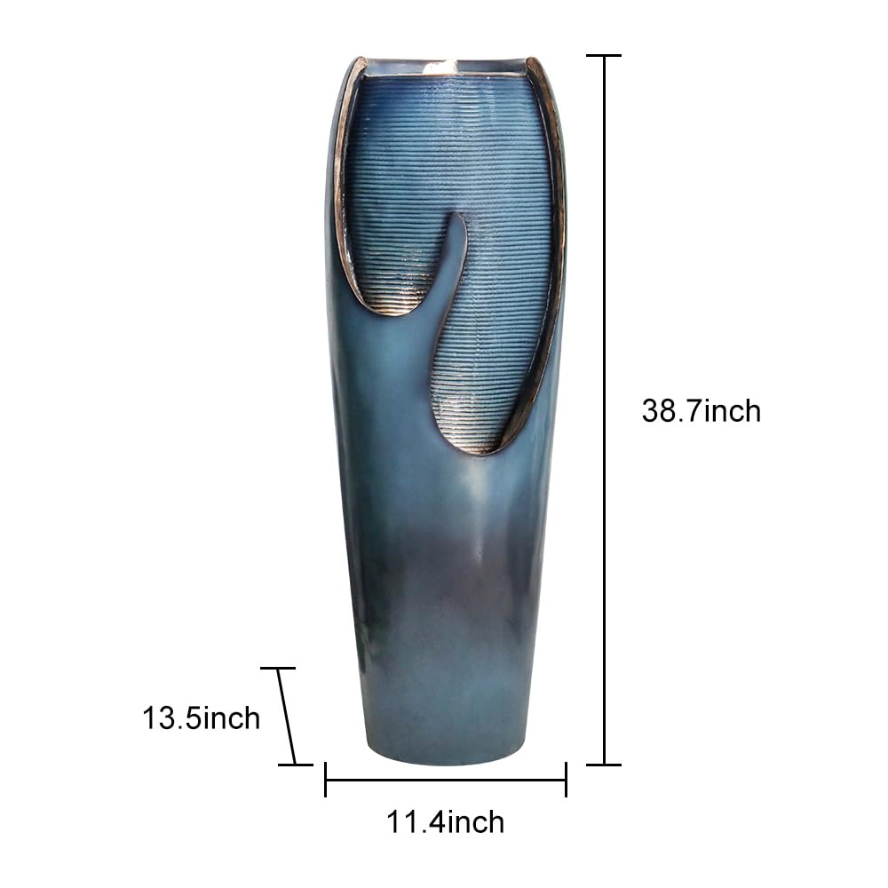 Watnature 38.7 Inch Tall Outdoor Water Fountain with LED Lights & Pump - Modern Indoor/Outdoor Waterfall Feature for Garden, Patio, Home Decor | Perfect for Relaxation, Meditation and Backyard Ambience