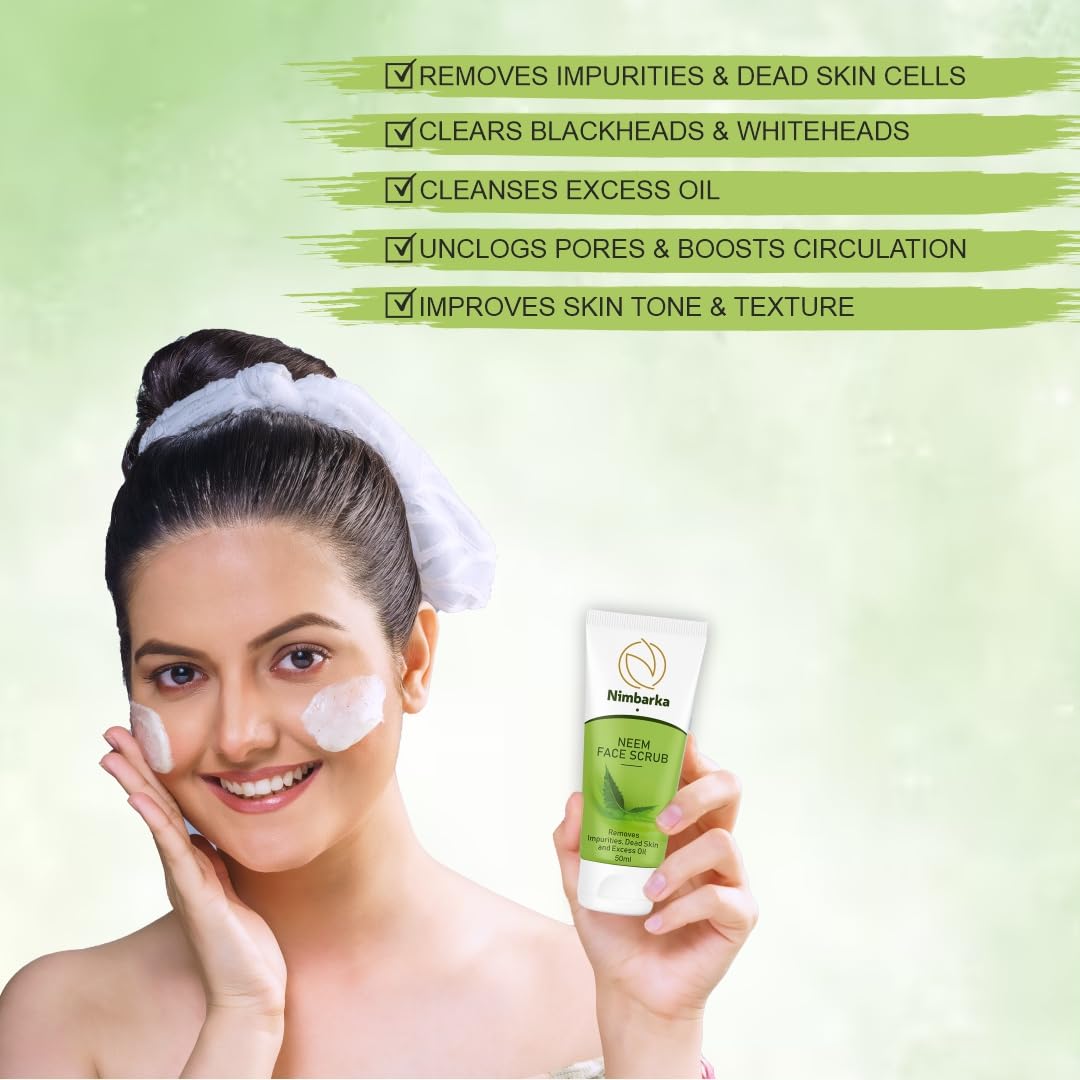Nimbarka Neem Face Scrub 50ml - Pack of 2 | Natural Exfoliating Cleanser for Acne & Oily Skin | Daily Skincare Routine & Spa Treatment at Home