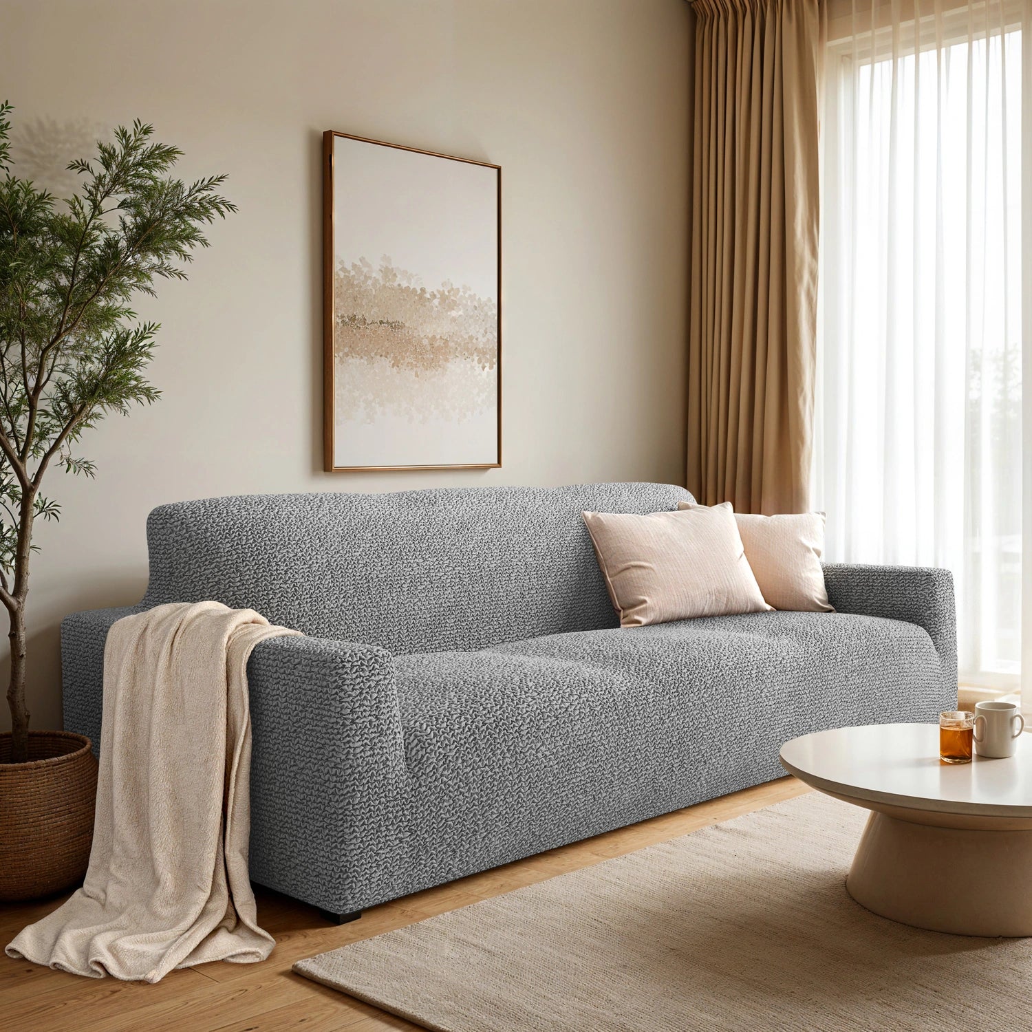 3 Seater Sofa Slipcover - Microfiber Fabric Stretch Couch Cover for Living Room, Home Decor & Furniture Protection